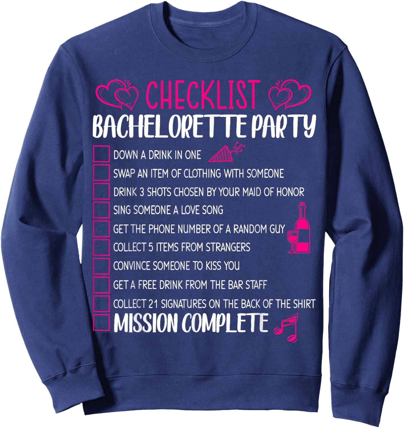 Bachelorette Party Checklist Hen Night Matching Bride Outfit Sweatshirt - Sweatshirt | Navy
