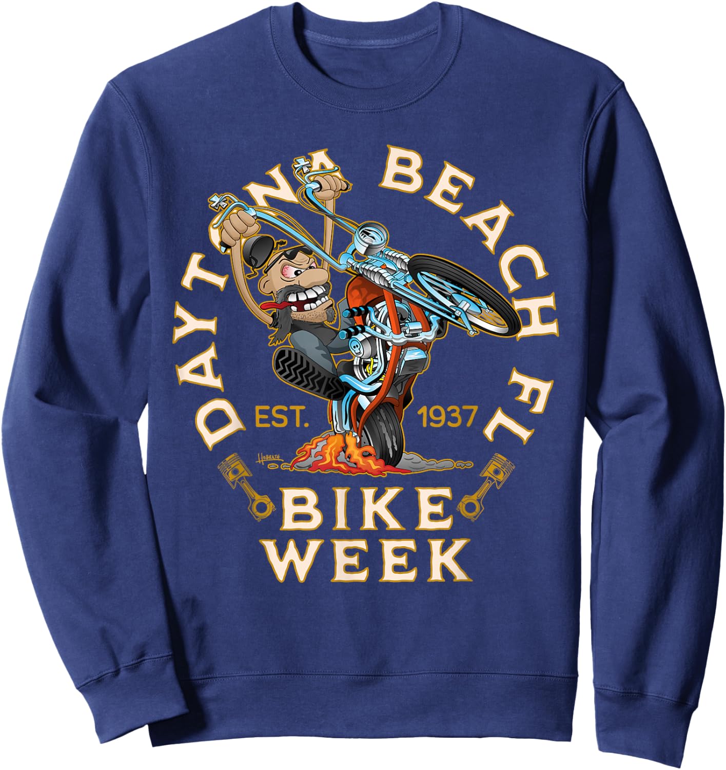 Daytona Beach Florida Bike Week Funny Motorcycle Cartoon Sweatshirt - Sweatshirt | Navy