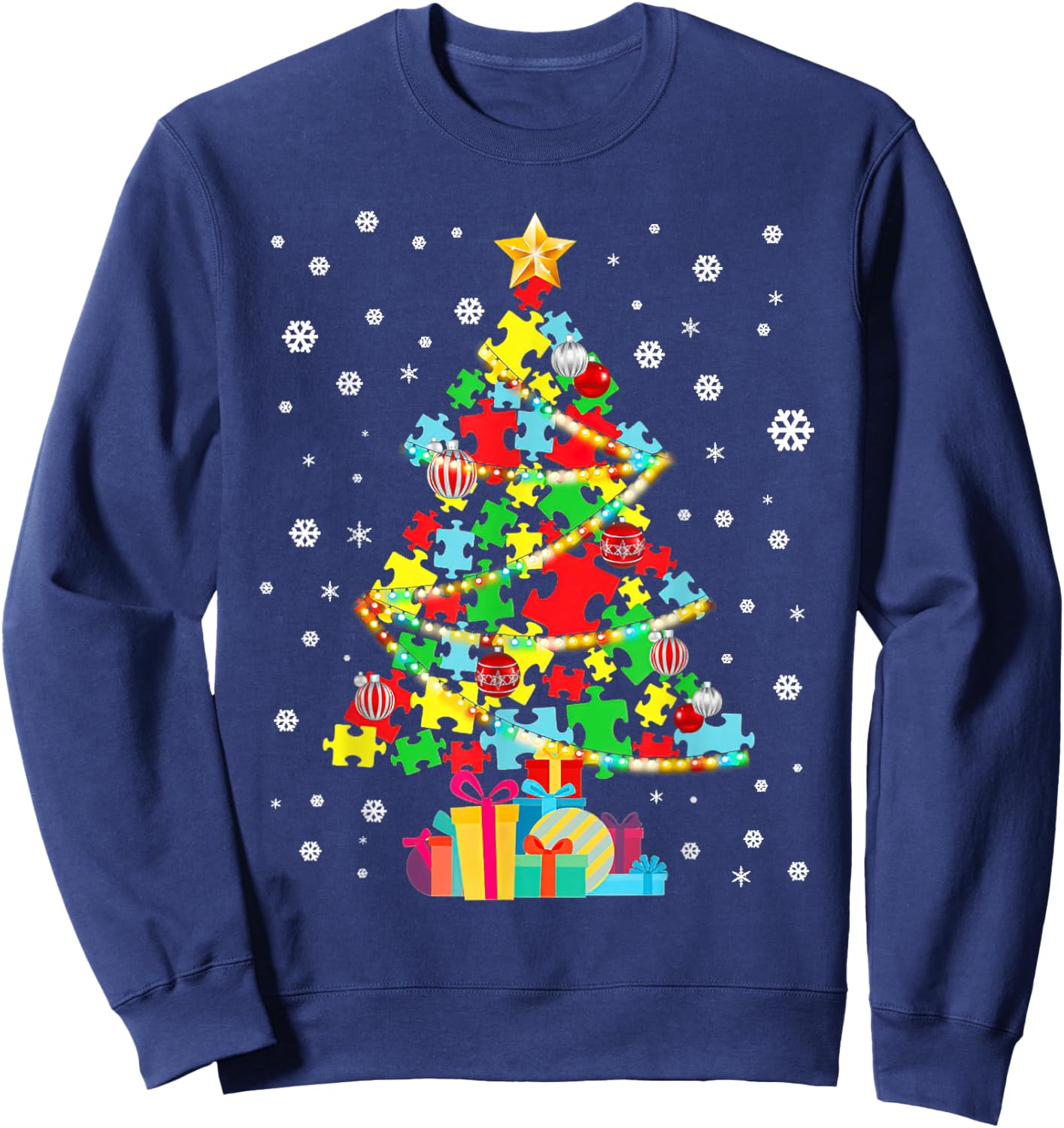 Autism Tree Christmas Pajama Autism Awareness Holiday Sweatshirt - Sweatshirt | Navy