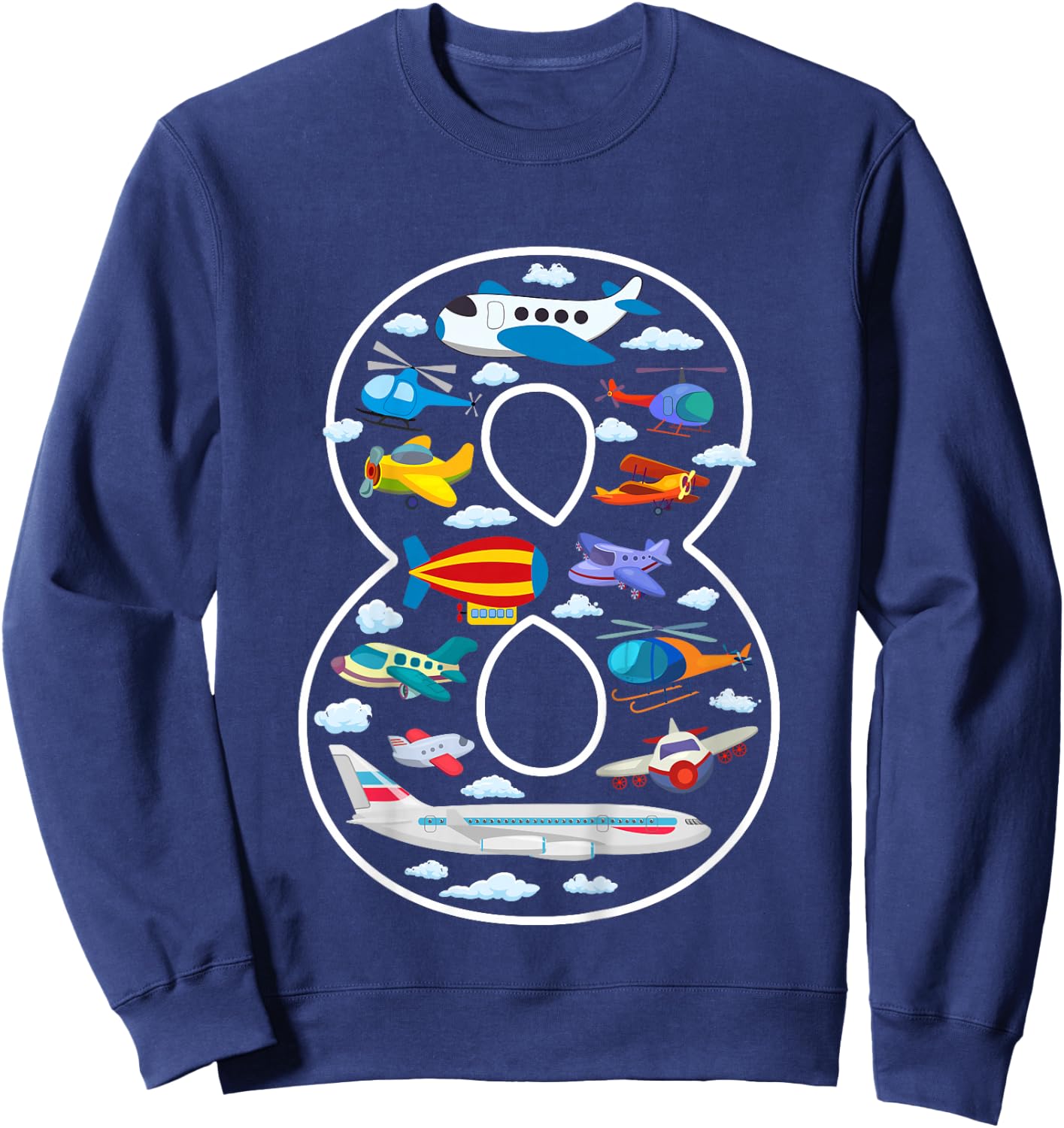 Kids Its My 8th Birthday Boys 8 Airplanes Helicopters 8 Years Old Sweatshirt - Sweatshirt | Navy
