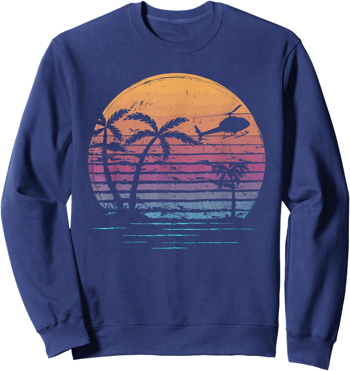 Aviator Helicopter Pilot Vintage Retro Palm Tree Sunset Sweatshirt - Sweatshirt | Navy