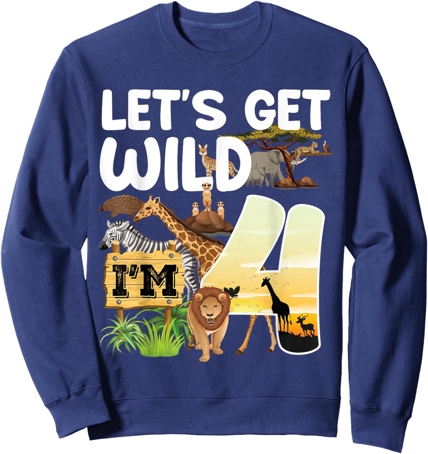 4 Year Old Zoo Birthday Safari Jungle Animal 4th B-Day Sweatshirt - Sweatshirt | Navy