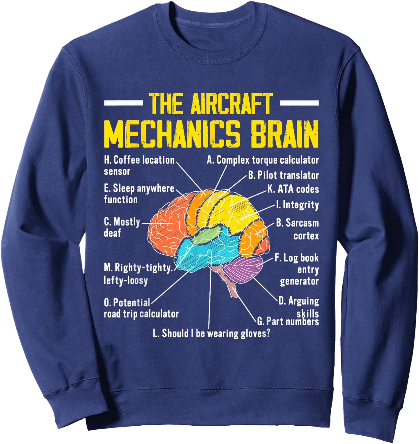 Aircraft Mechanics Brain Funny Aviation Airplane Maintenance Sweatshirt - Sweatshirt | Navy