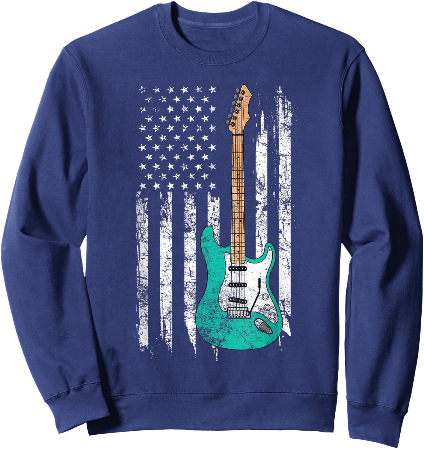 Vintage Guitar - American US Flag Sweatshirt - Sweatshirt | Navy