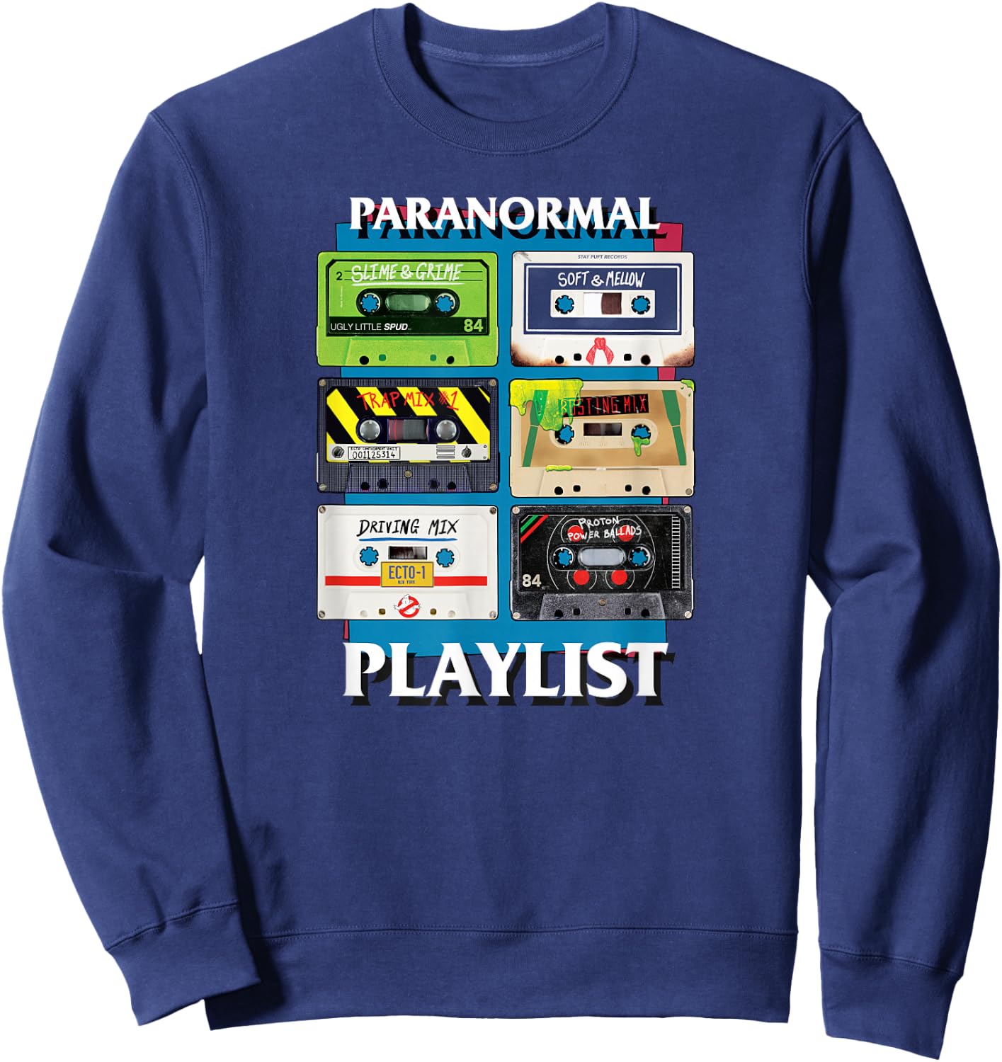 Ghostbusters Paranormal Playlist Cassettes Retro Movie Sweatshirt - Sweatshirt | Navy