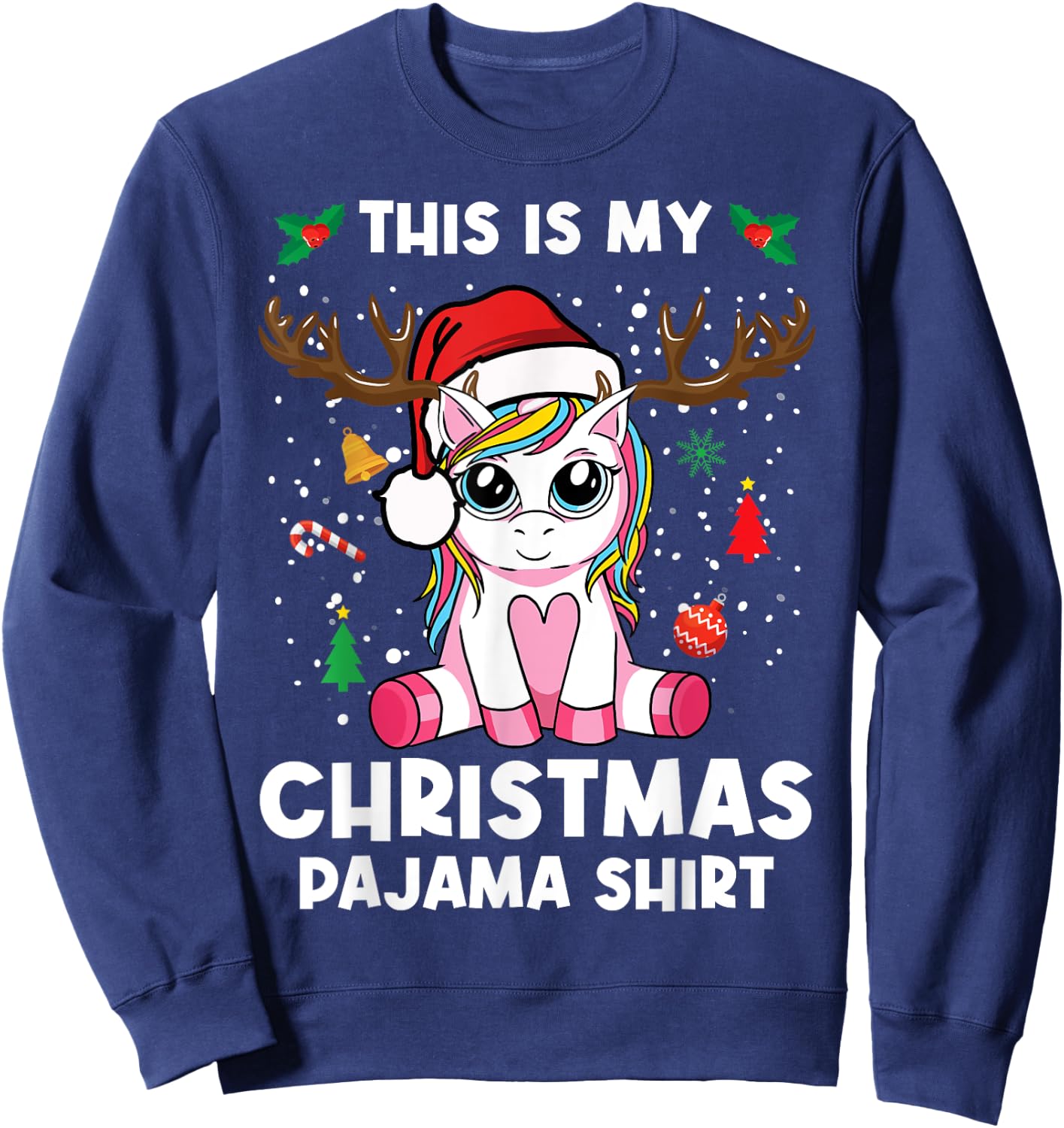 This Is My Christmas Pajama Shirt Girls Unicorn Christmas Sweatshirt - Sweatshirt | Navy