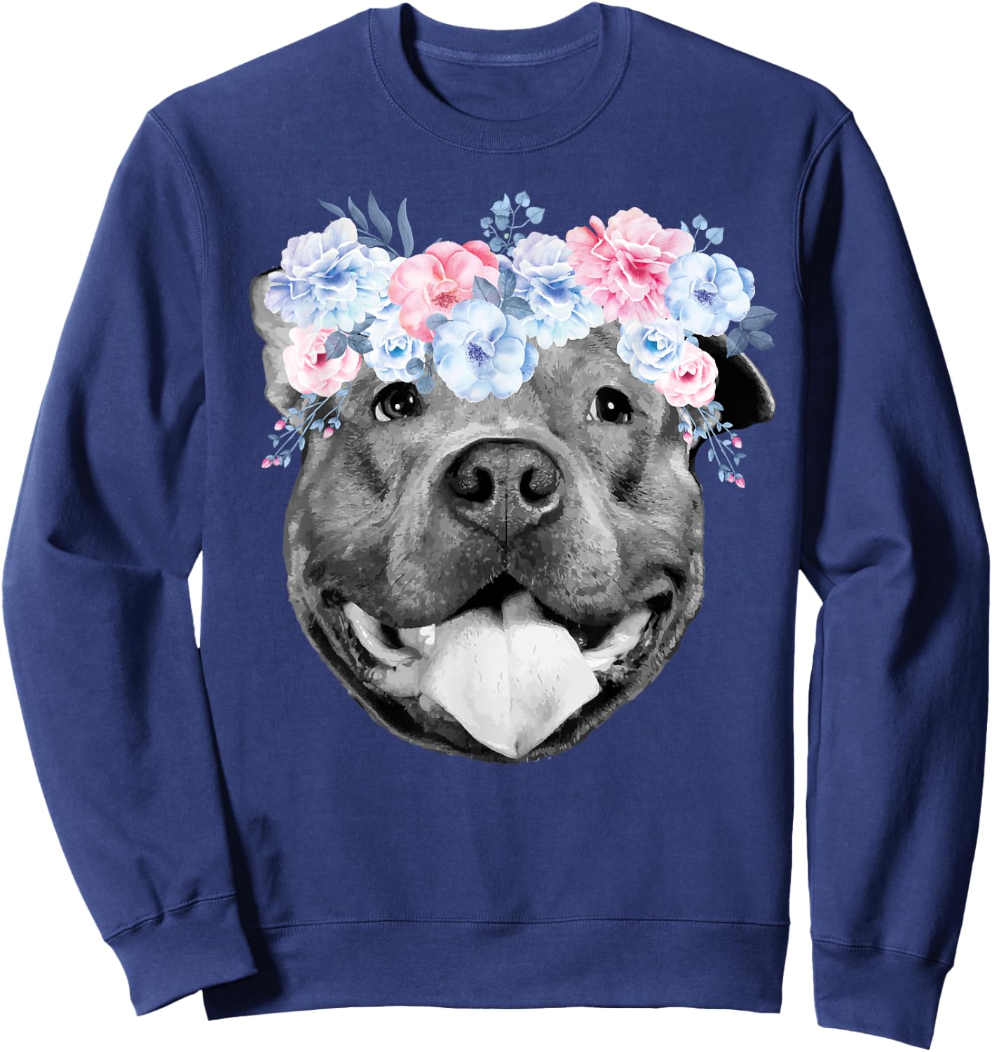 Cute Pitbull - Pitbull lover Hippie Floral Flower Pittie Mom Sweatshirt - Sweatshirt | Navy