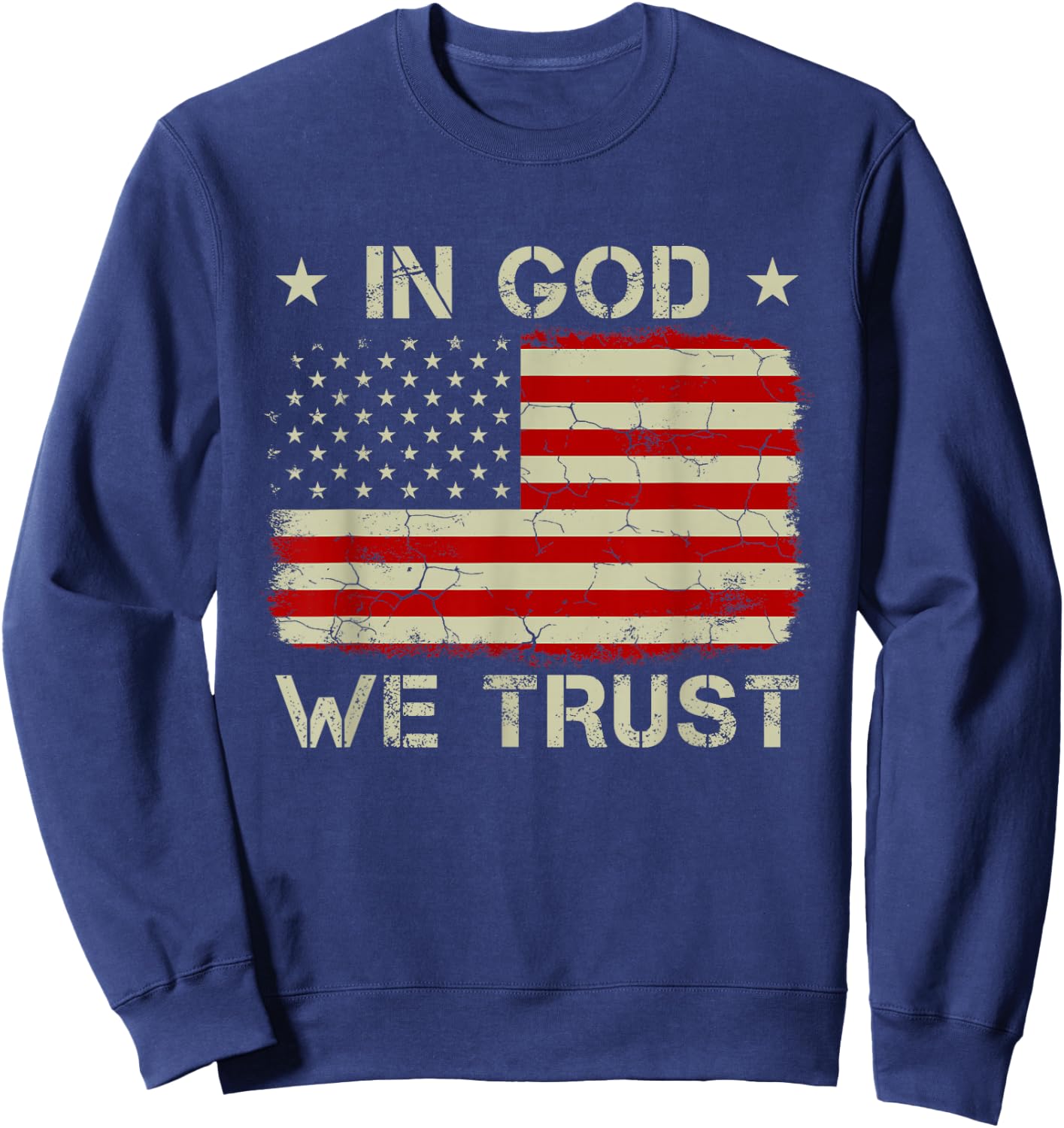 Vintage Old American Flag In God We Trust Christian Sweatshirt - Sweatshirt | Navy