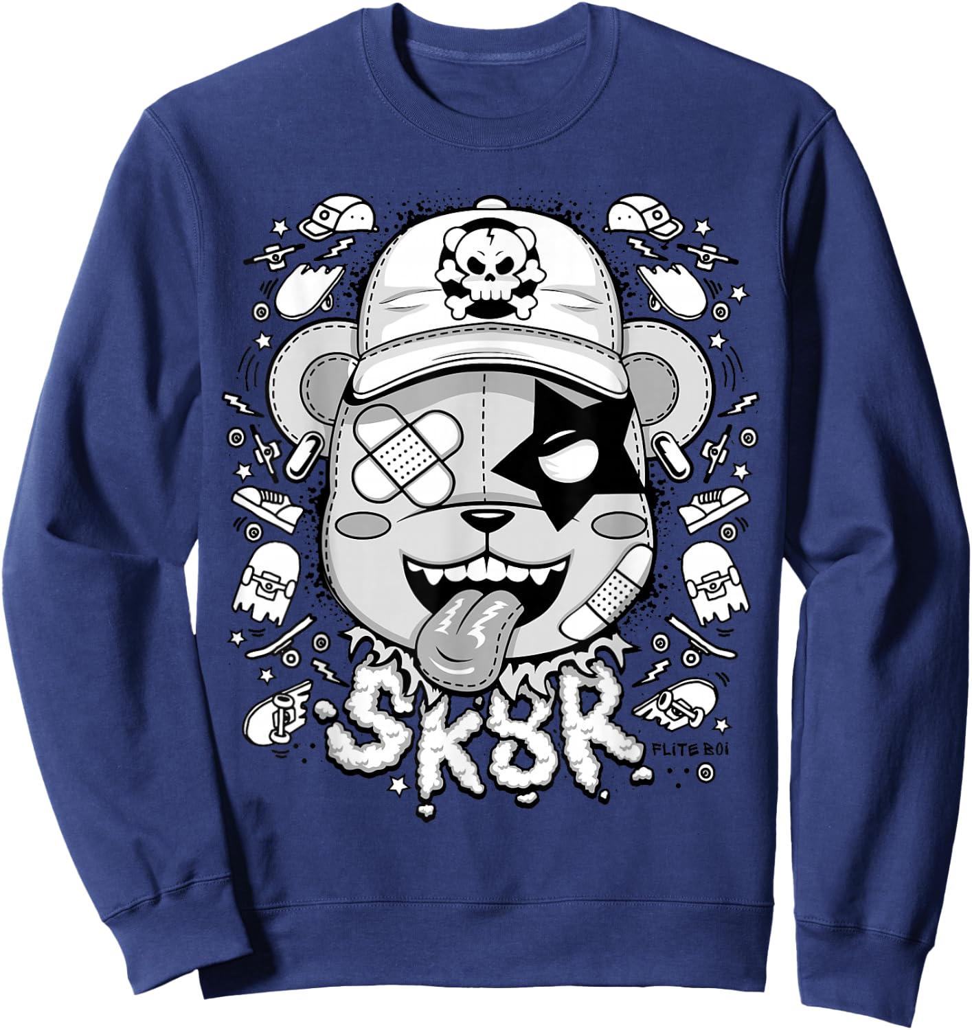 Urban - Graffiti Puppy Skater Sk8r Graphic Sweatshirt - Sweatshirt | Navy