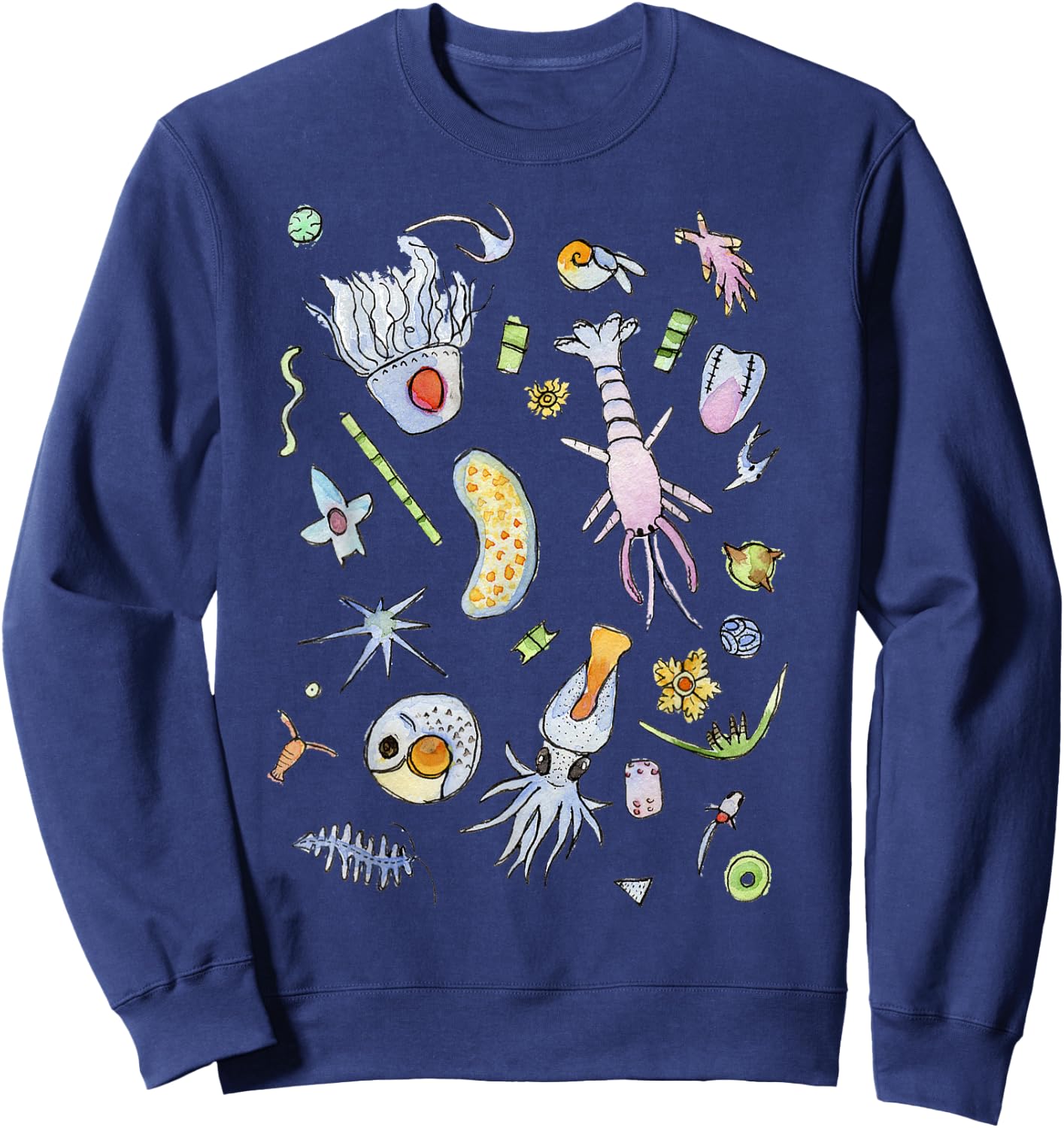 Pastel Ocean Plankton Microbes in Watercolor Sweatshirt - Sweatshirt | Navy