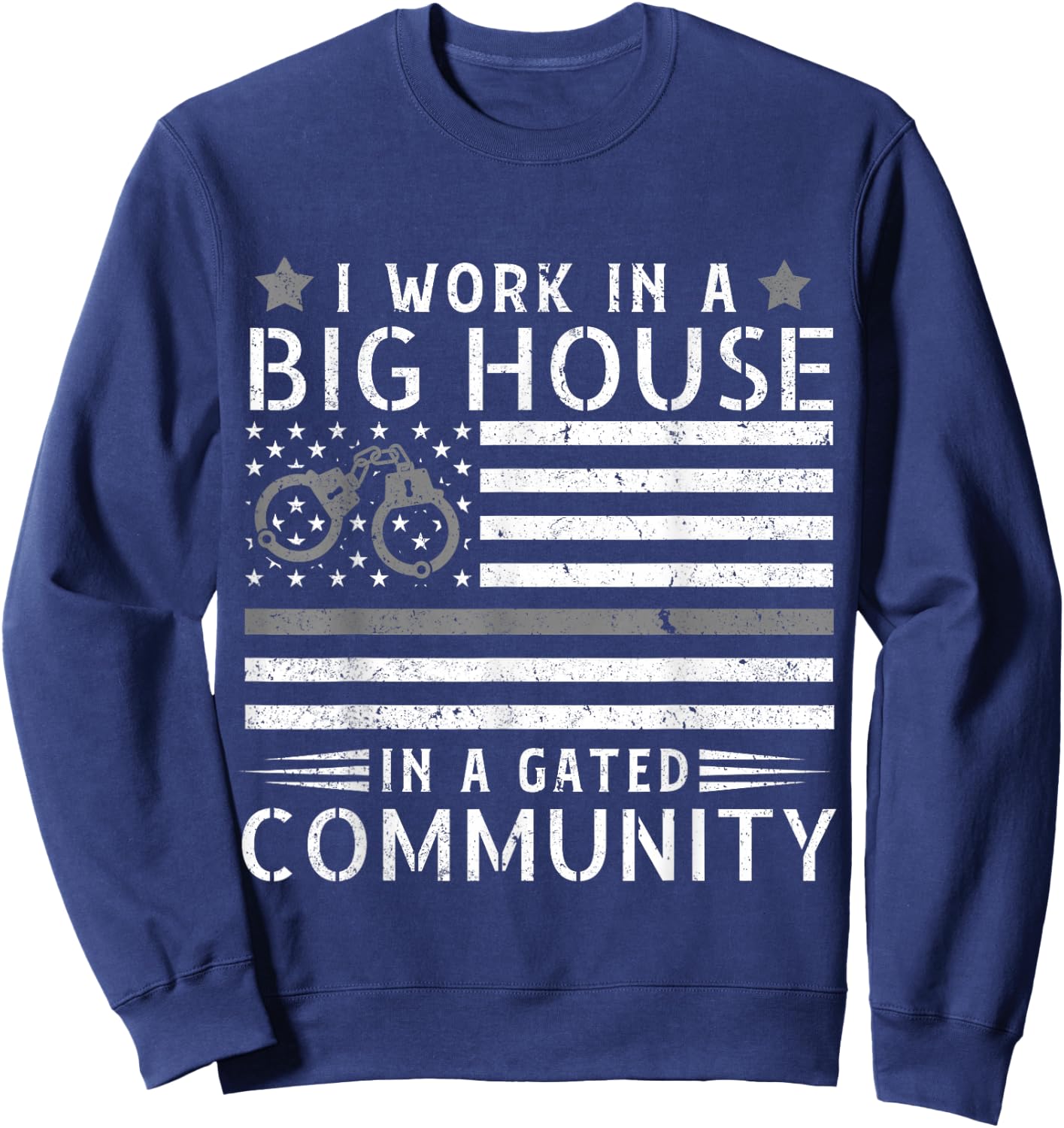 Funny Correctional Officer Work American Flag Distressed Sweatshirt - Sweatshirt | Navy