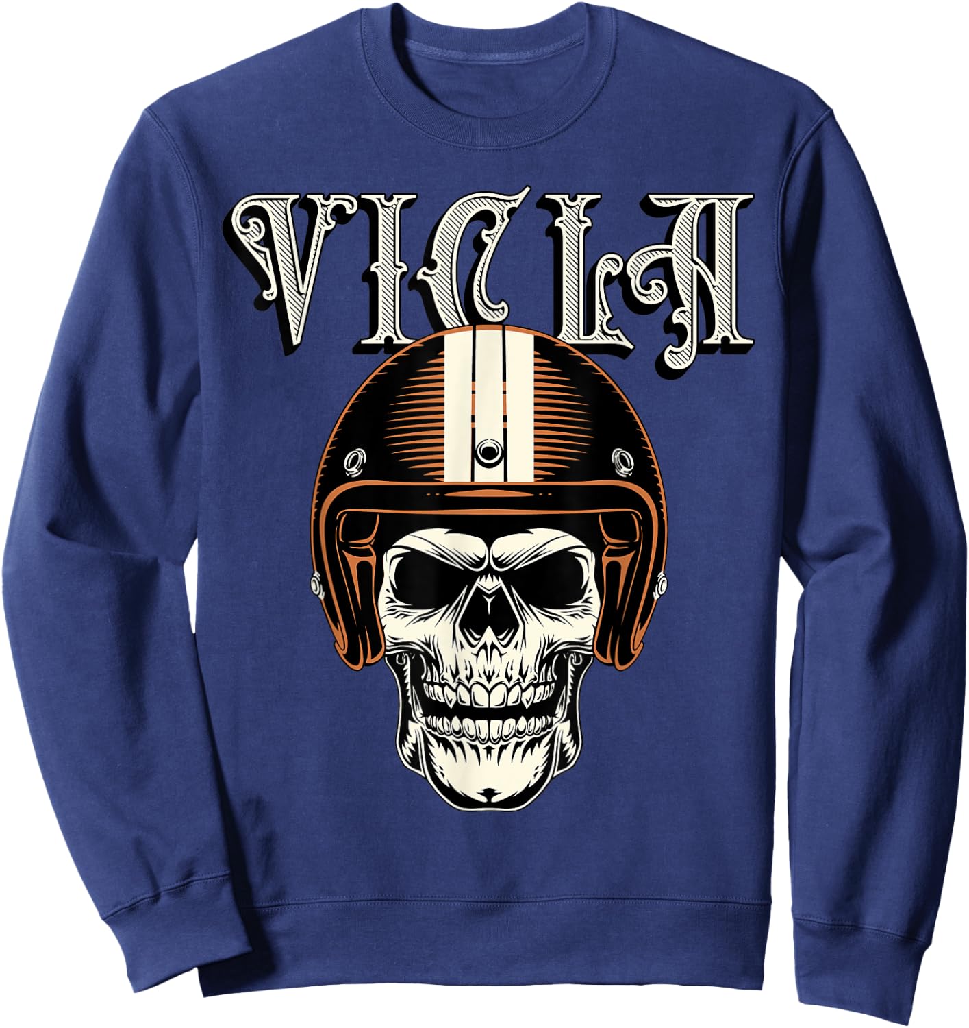Vicla Gangster Biker Skull Motorcycle Rider Design Sweatshirt - Sweatshirt | Navy