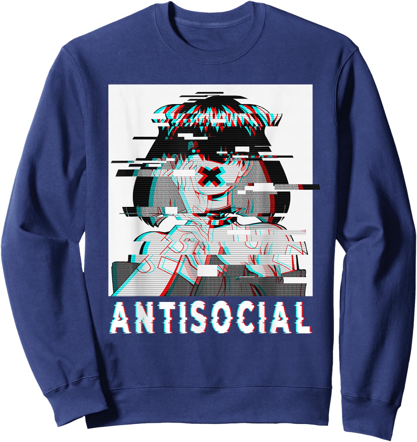 Antisocial Anti Social Anime Goth Girl Vaporwave Glitch 90s Sweatshirt - Sweatshirt | Navy