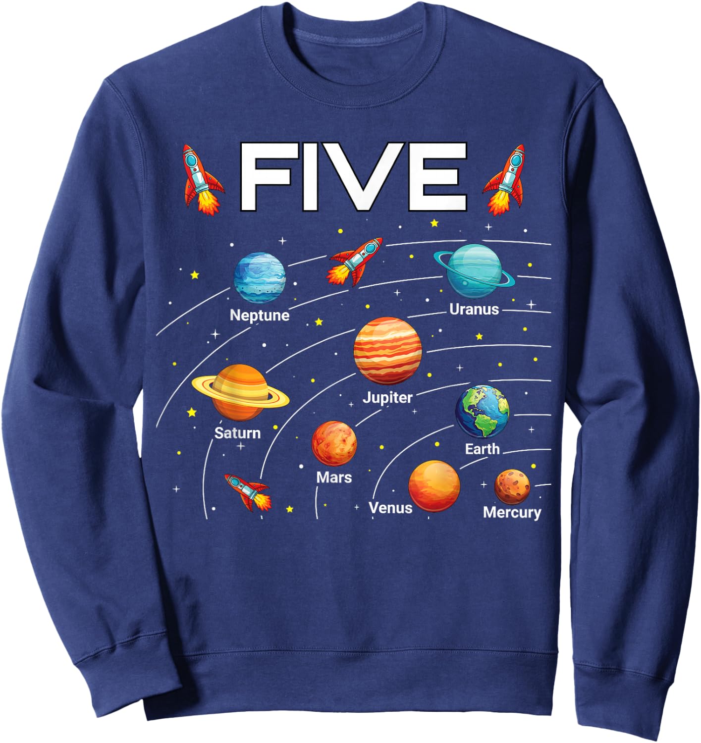 5 Year Old Shirt Boys Girls Space Planets 5th Birthday Boy Sweatshirt - Sweatshirt | Navy