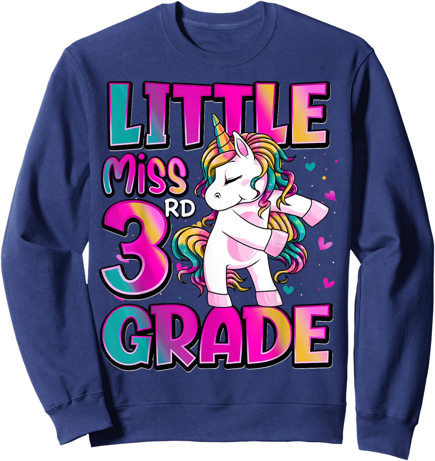 Little Miss 3rd Grade Unicorn Back To School 3rd Grade Girls Sweatshirt - Sweatshirt | Navy