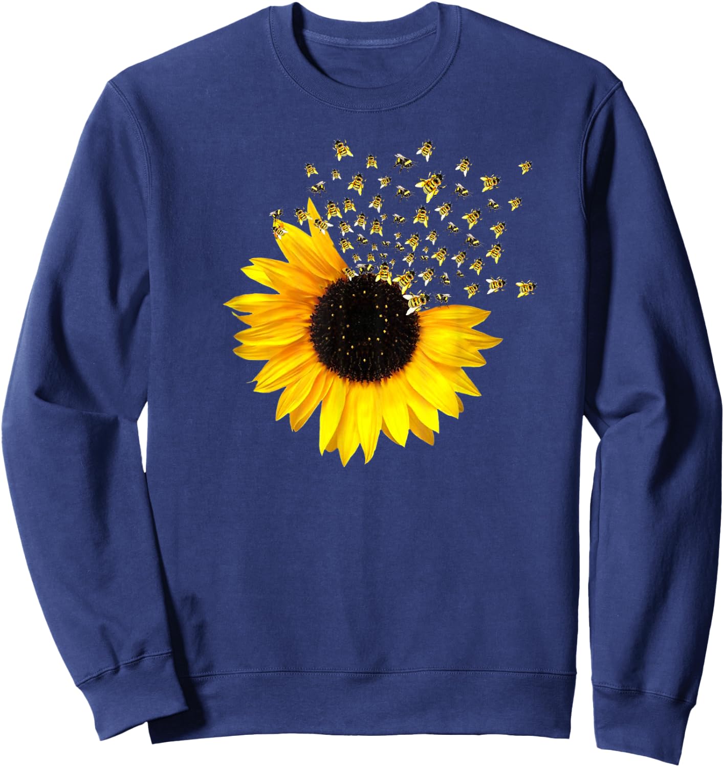 Bumble Bee. Honey Bees. Bee Lover. Sunflower. Yellow Flowers Sweatshirt - Sweatshirt | Navy