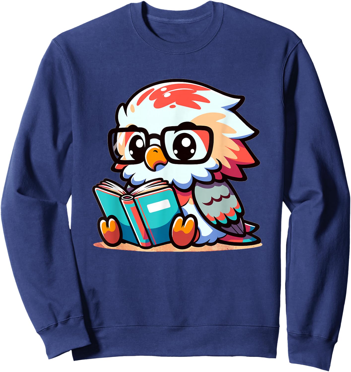 Adorable Book Lover Harpy Eagle With Reading Glasses Cute Sweatshirt - Sweatshirt | Navy