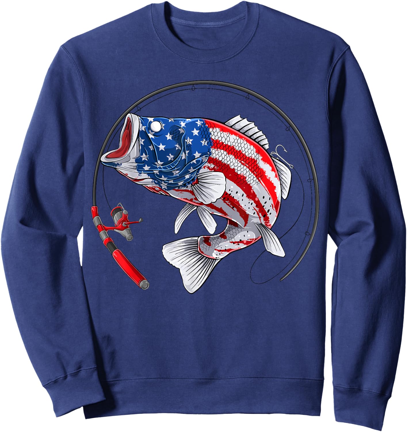 Largemouth bass fish USA American Flag Fishing Sweatshirt - Sweatshirt | Navy