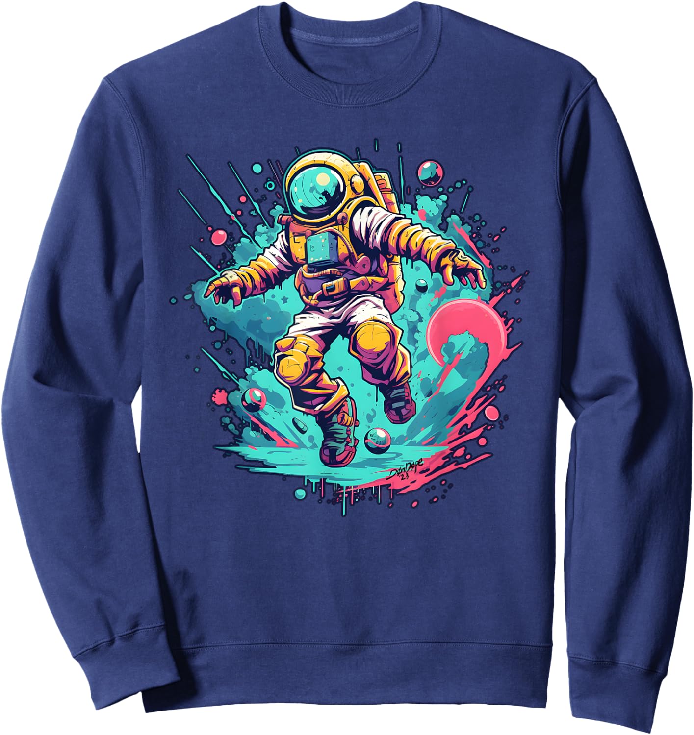 Doped Don -Adults Multicolor Astronaut Small Classic Fit Short Sleeve Sweatshirt - Sweatshirt | Navy