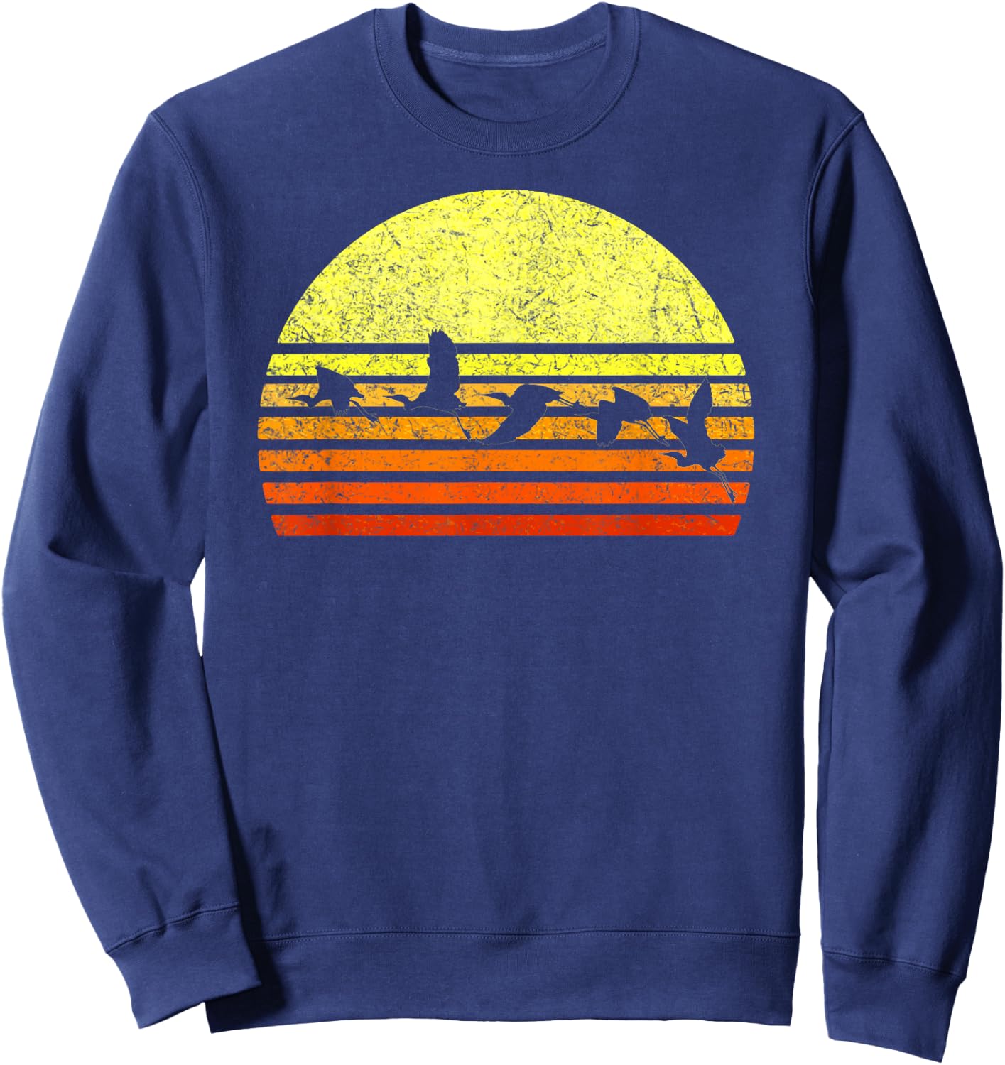 Great Blue Heron Bird Retro Sunset Vintage Distressed Sun Sweatshirt - Sweatshirt | Navy