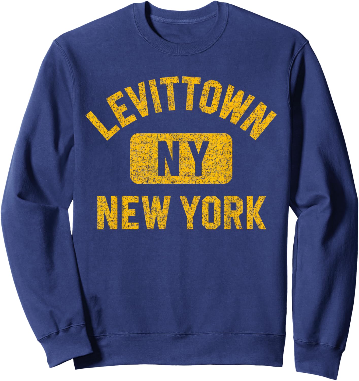 Levittown New York Gym Style Distressed Amber Print Sweatshirt - Sweatshirt | Navy