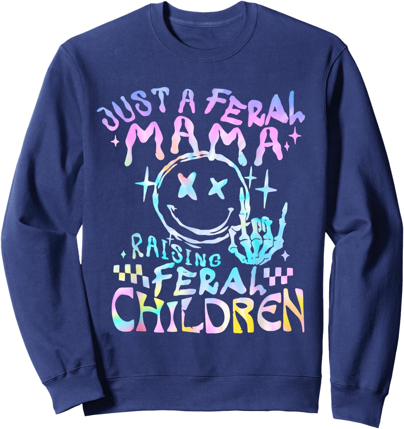 Retro Groovy Just a Feral mama busy raising feral children Sweatshirt - Sweatshirt | Navy
