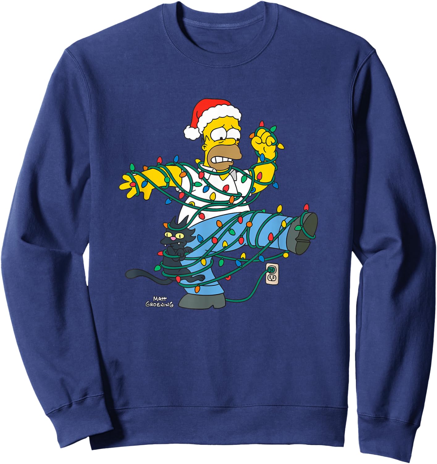 The Simpsons Holiday Homer Simpson Christmas Lights Tangle Sweatshirt - Sweatshirt | Navy