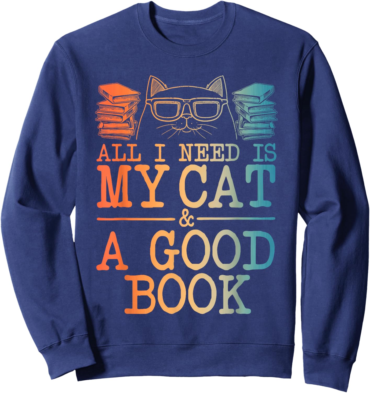 Cat & Book Art Women Cat Librarian Novel Book Lover Sweatshirt - Sweatshirt | Navy
