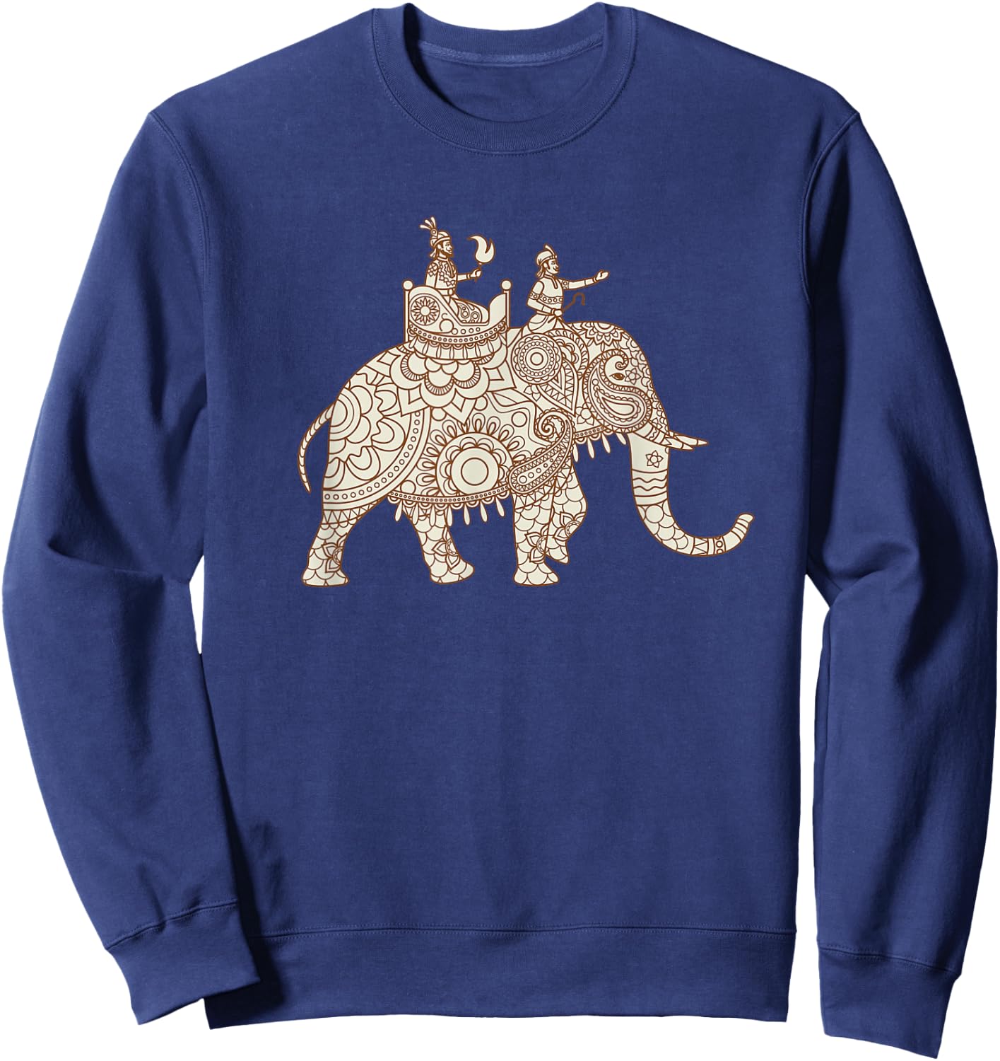 Indian Elephant Art Style Elephant Rider Paisley Sweatshirt - Sweatshirt | Navy