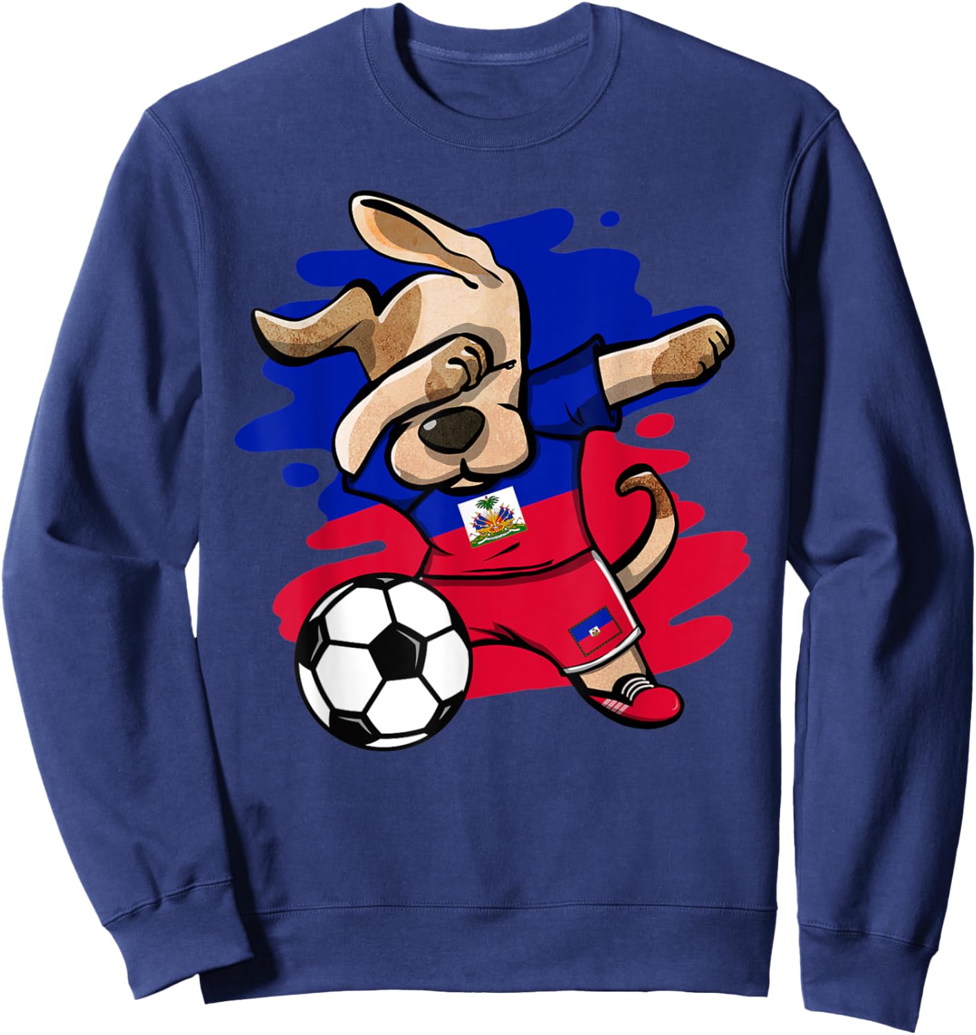 Dabbing Dog Haiti Soccer Fans Jersey Haitian Flag Football Men Women Kids Sweatshirt - Sweatshirt | Navy