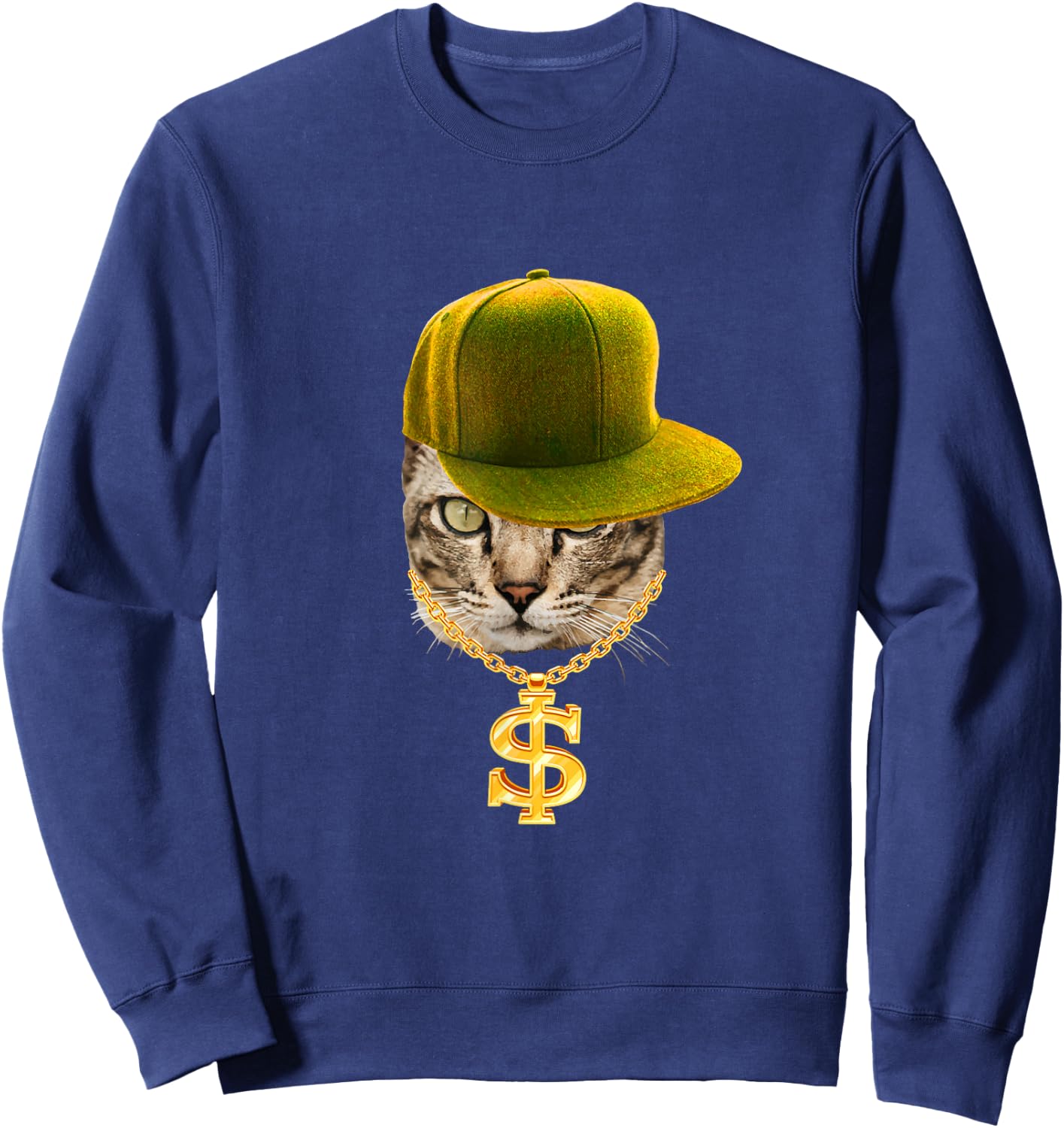 Rapper Cat with Cap and Chain Ghetto Hip Hop Culture Sweatshirt - Sweatshirt | Navy