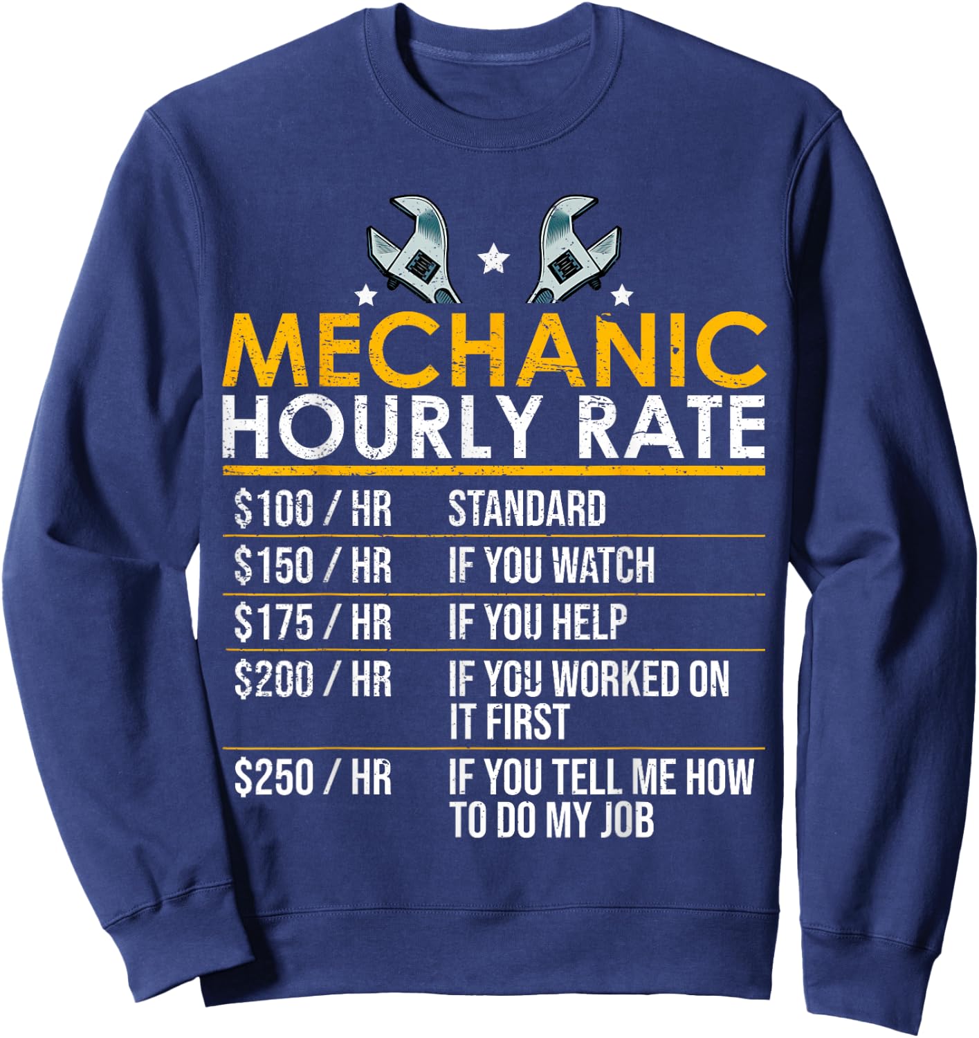 Mechanic Hourly Rate Funny Auto Repair Workshop Humor Sweatshirt - Sweatshirt | Navy