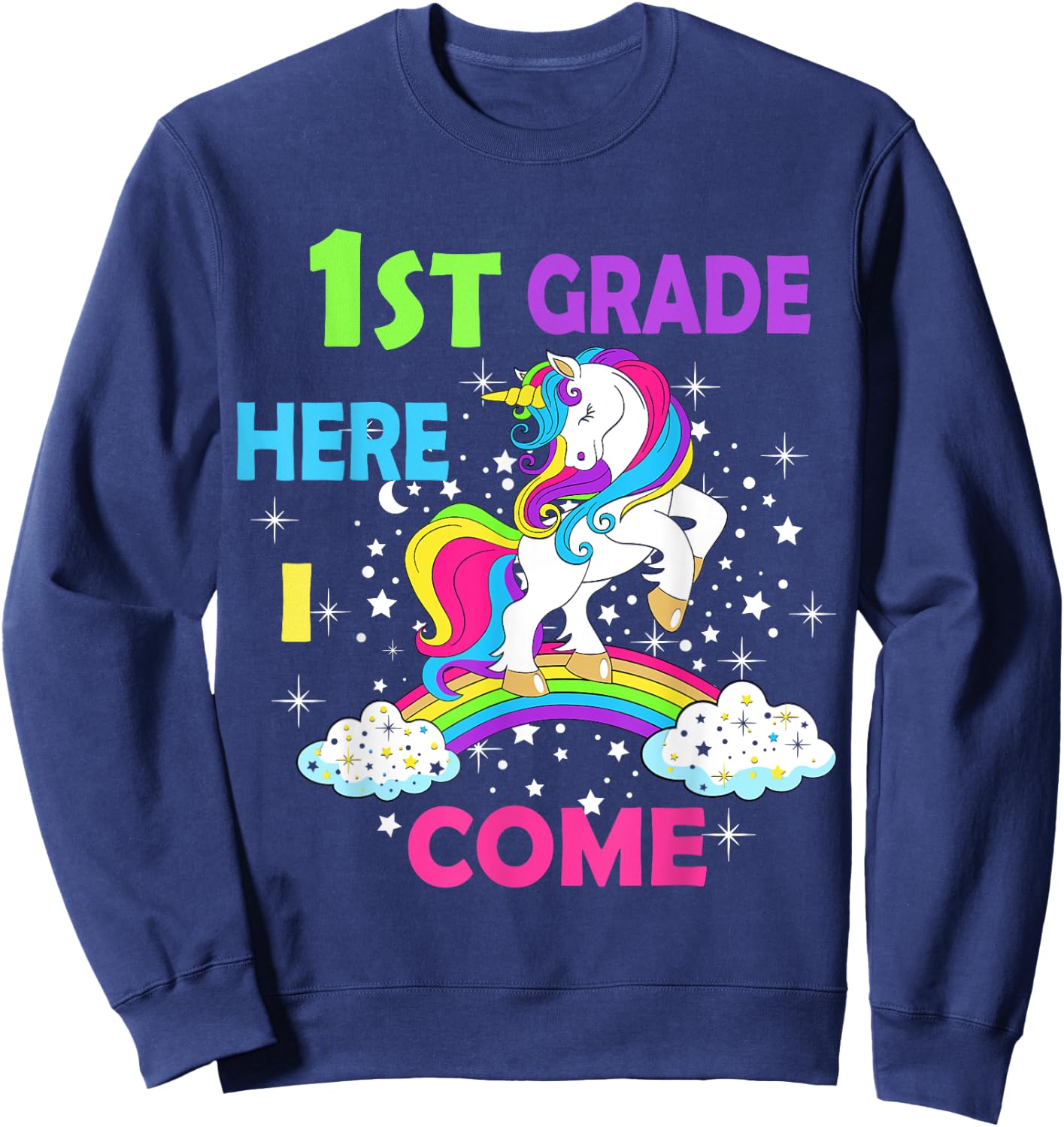 Back To School Unicorn Hello First Day of First grade Girls Sweatshirt - Sweatshirt | Navy