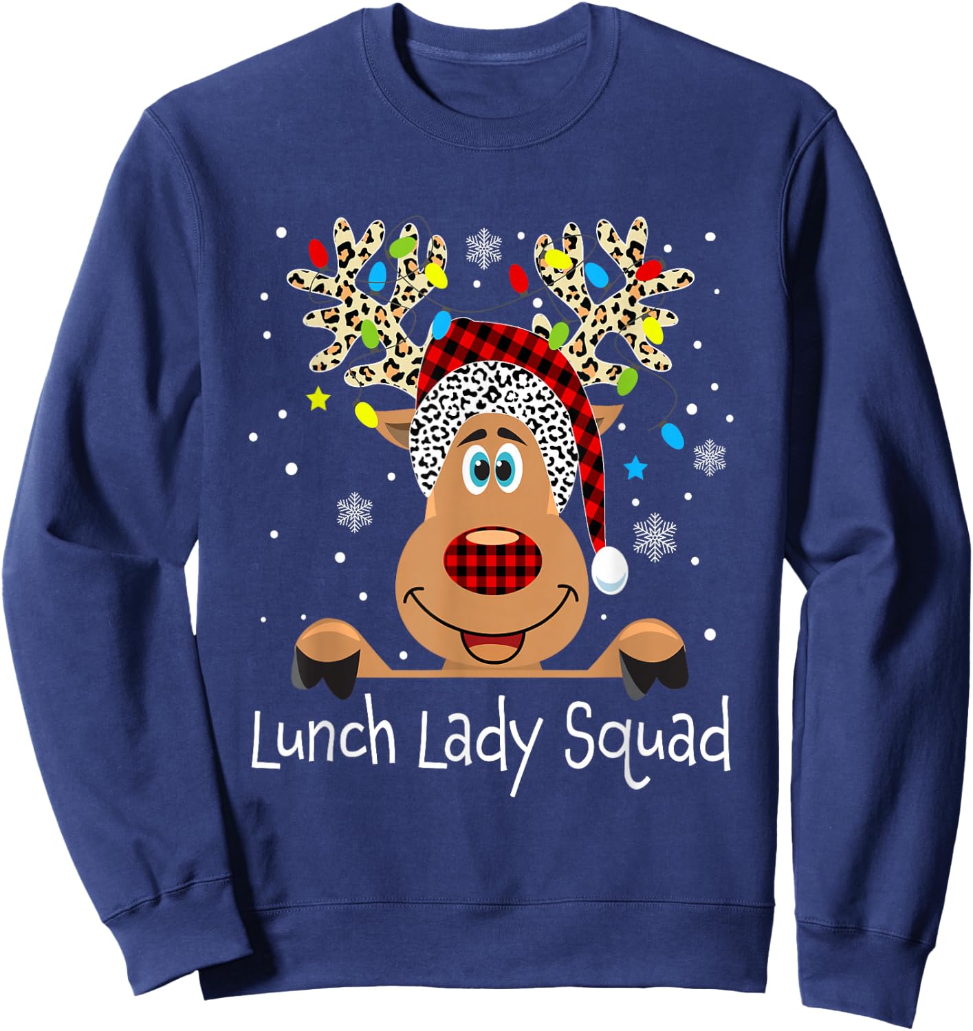 Lunch Lady Squad Reindeer Funny Teacher Christmas Xmas Sweatshirt - Sweatshirt | Navy