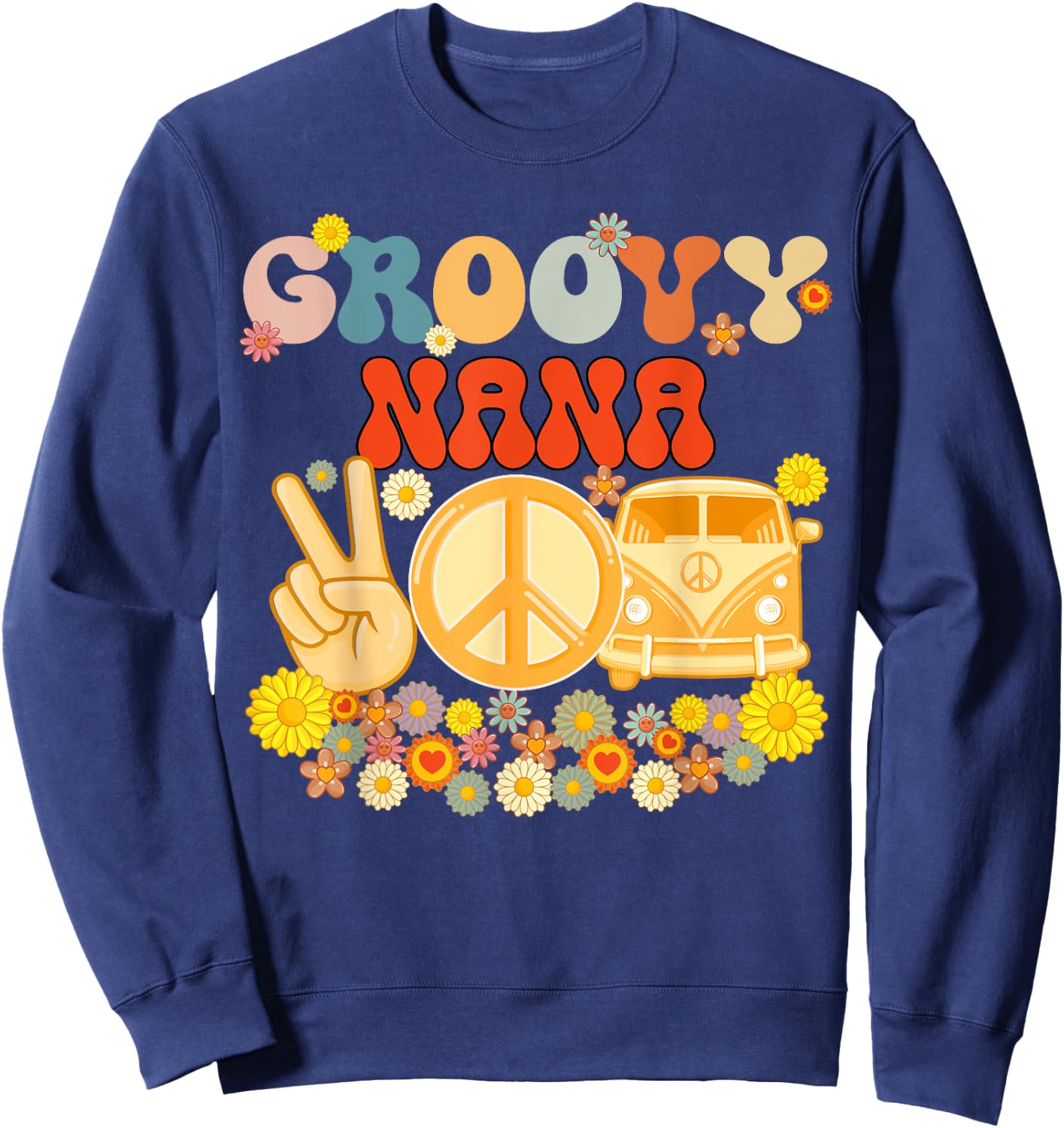 Groovy Nana Retro Matching Family Baby Shower Mother's Day Sweatshirt - Sweatshirt | Navy