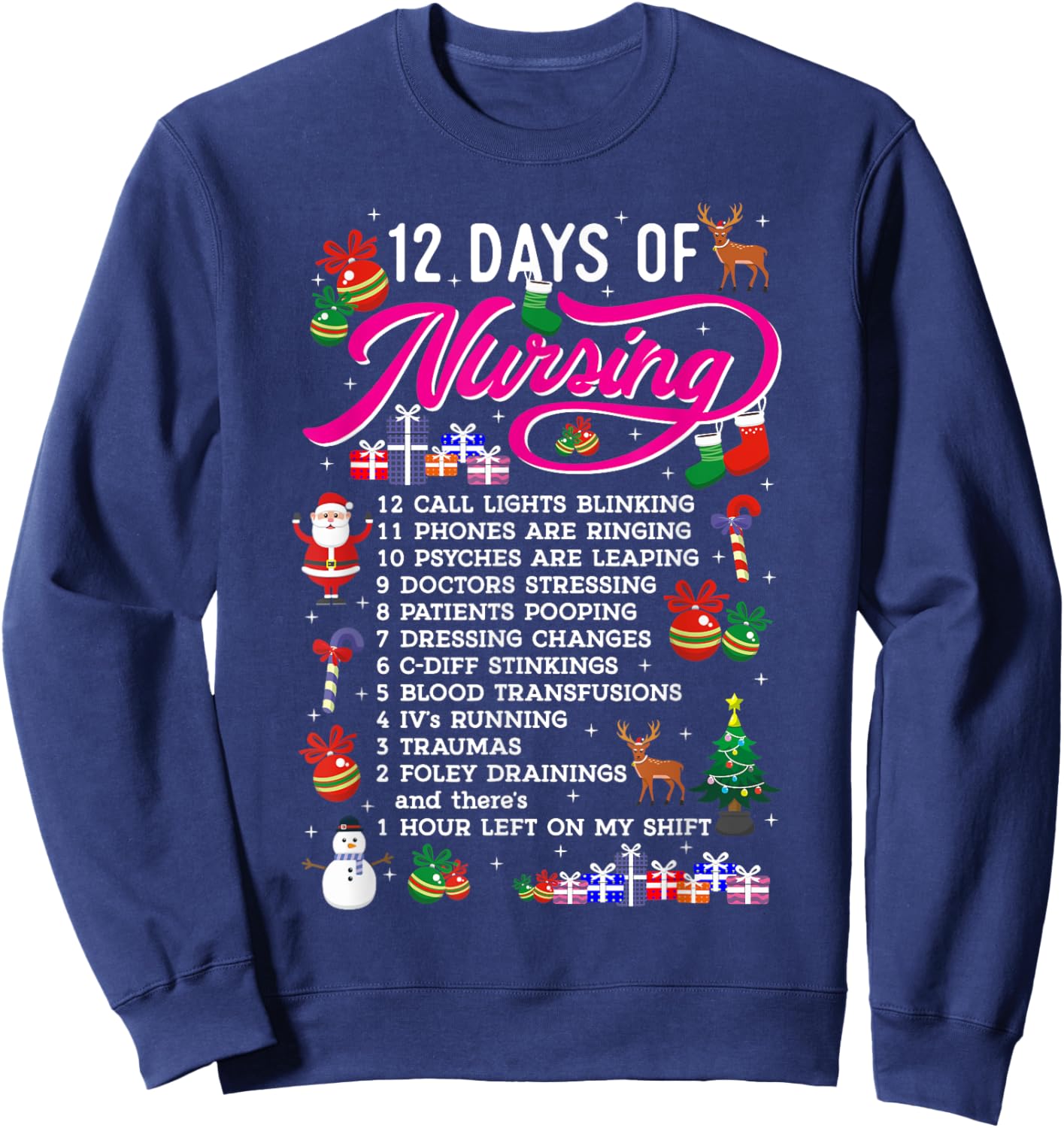12 Days Of Nursing Merry Christmas Shirts Xmas Sweatshirt - Sweatshirt | Navy
