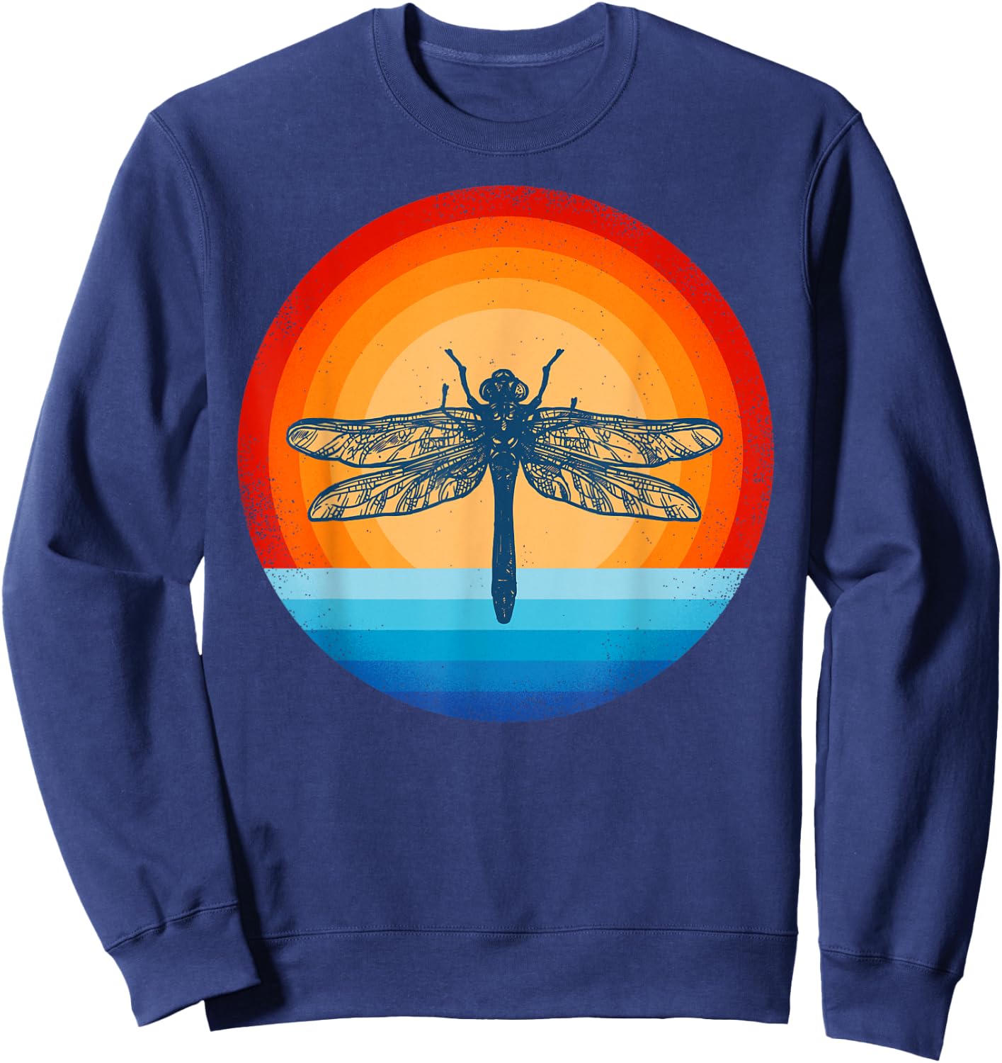 Dragonfly Retro Vintage 60s 70s Sunset Bug Insect Men Women Sweatshirt - Sweatshirt | Navy