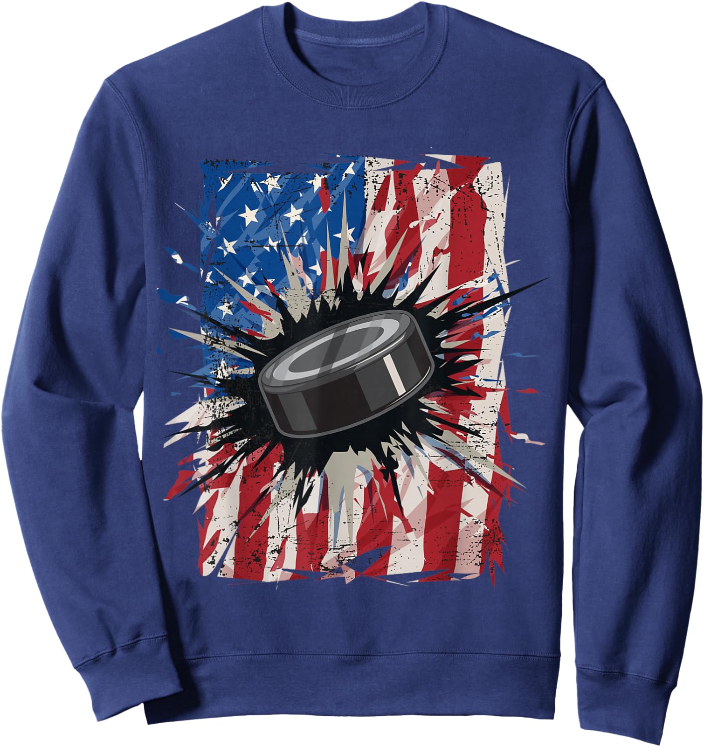 Patriotic Ice Hockey 4th of July Men USA American Flag Boys Small Sweatshirt - Sweatshirt | Navy