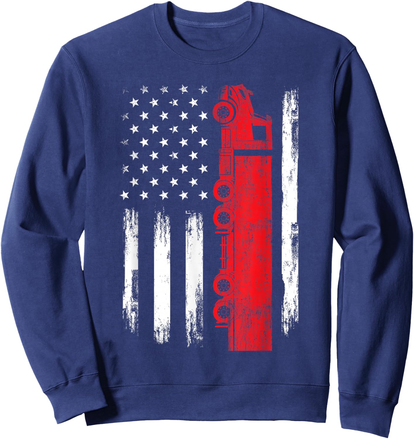 American Flag Truck - Semi Truck Driver Trucking Trucker Sweatshirt - Sweatshirt | Navy