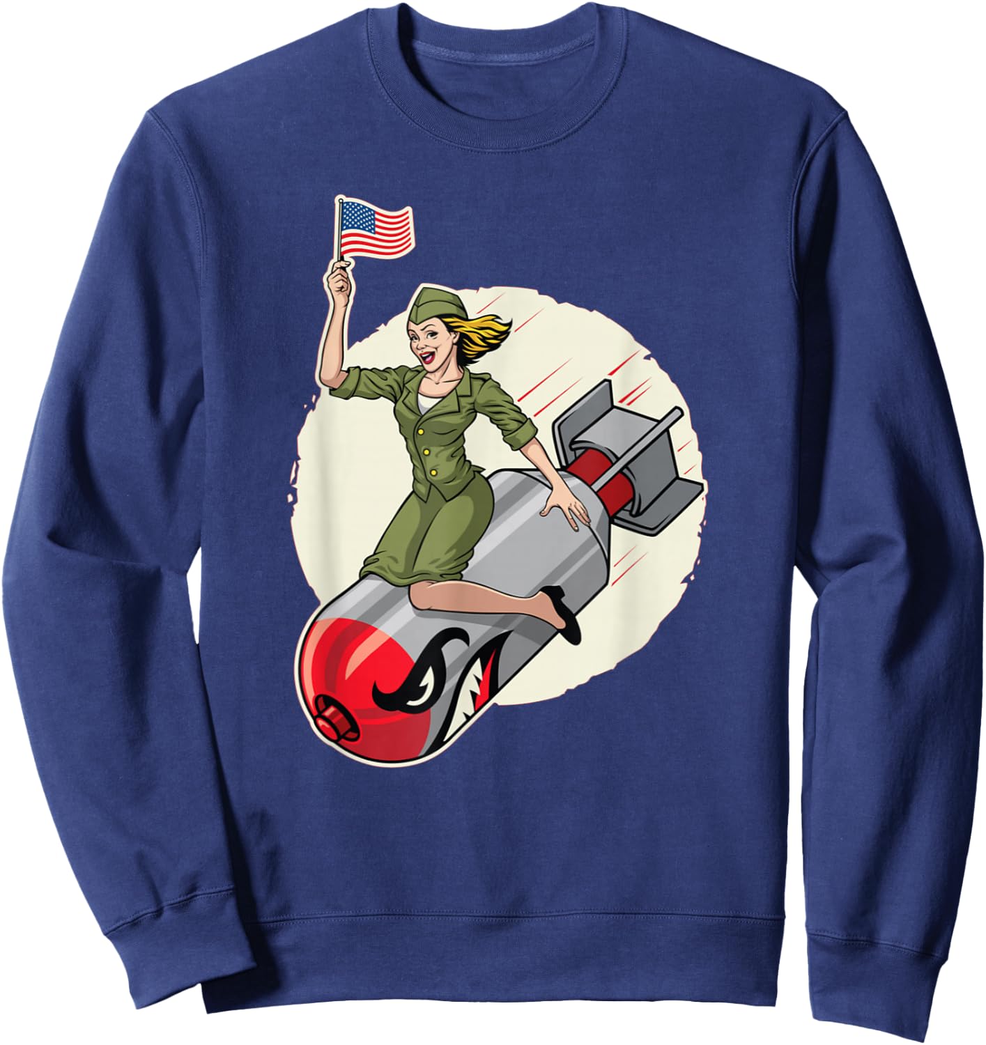 Vintage Pin Up Girl Bomber Girl Riding Bomb Sweatshirt - Sweatshirt | Navy