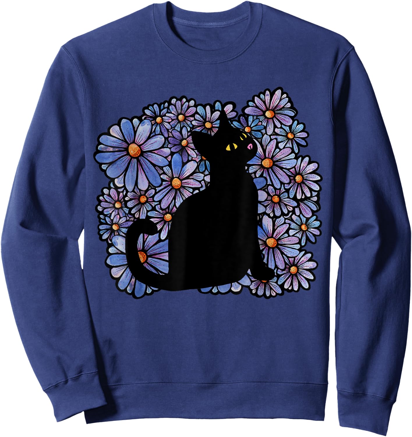 Black Cats Flower Garden Sweatshirt - Sweatshirt | Navy