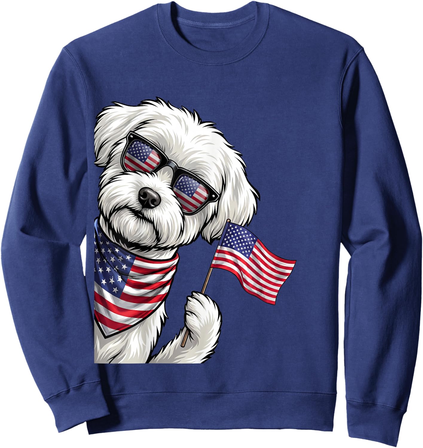 Maltese Dog Patriotic American Flag 4th of July USA Sweatshirt - Sweatshirt | Navy