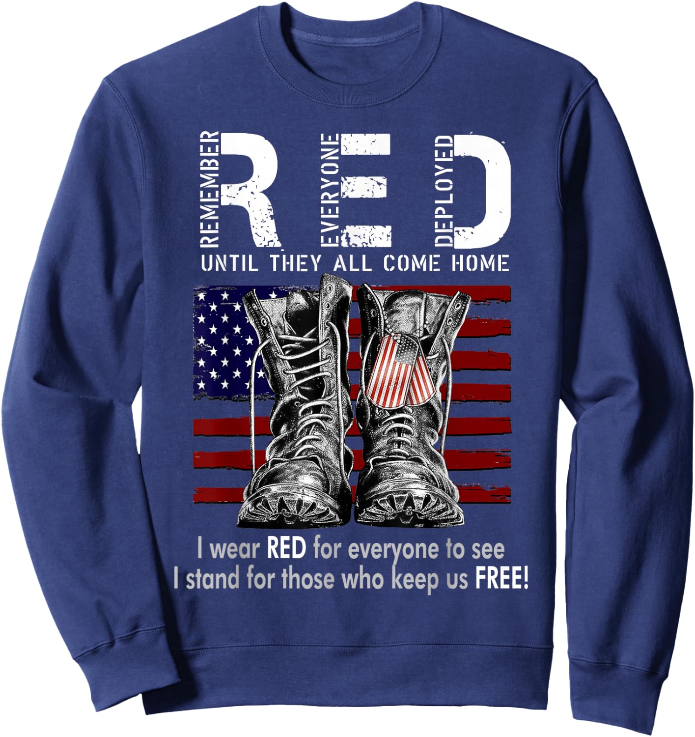 On Friday We Wear Red Military R.E.D Friday Military Remember Everyone Deployed -Adults US Flag Black Small Classic Fit Short Sleeve Sweatshirt - Sweatshirt | Navy