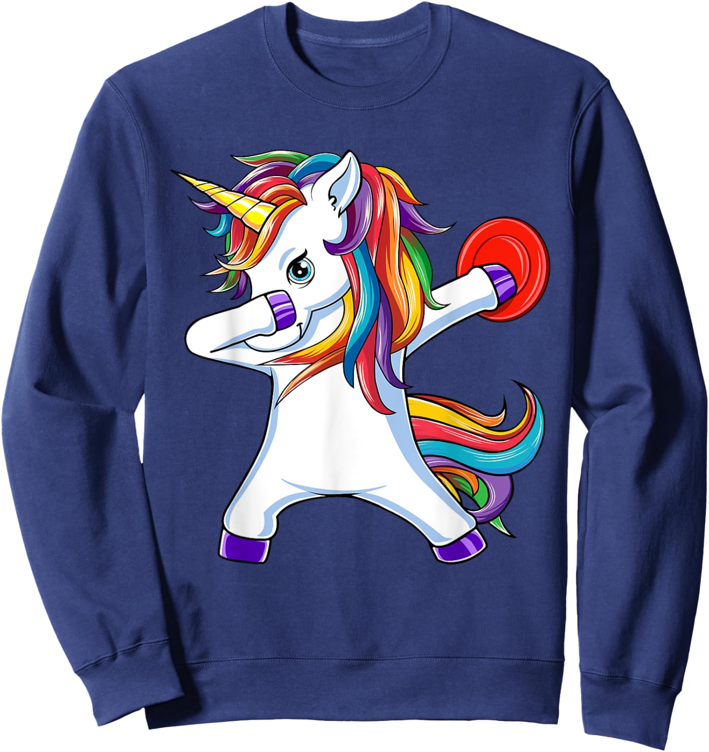 Dabbing Unicorn Funny Flying Disc Golf Player Sweatshirt - Sweatshirt | Navy