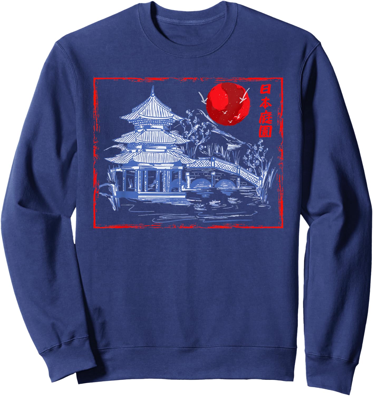 Japanese Garden Line Art Nature Architecture Japan Sweatshirt - Sweatshirt | Navy