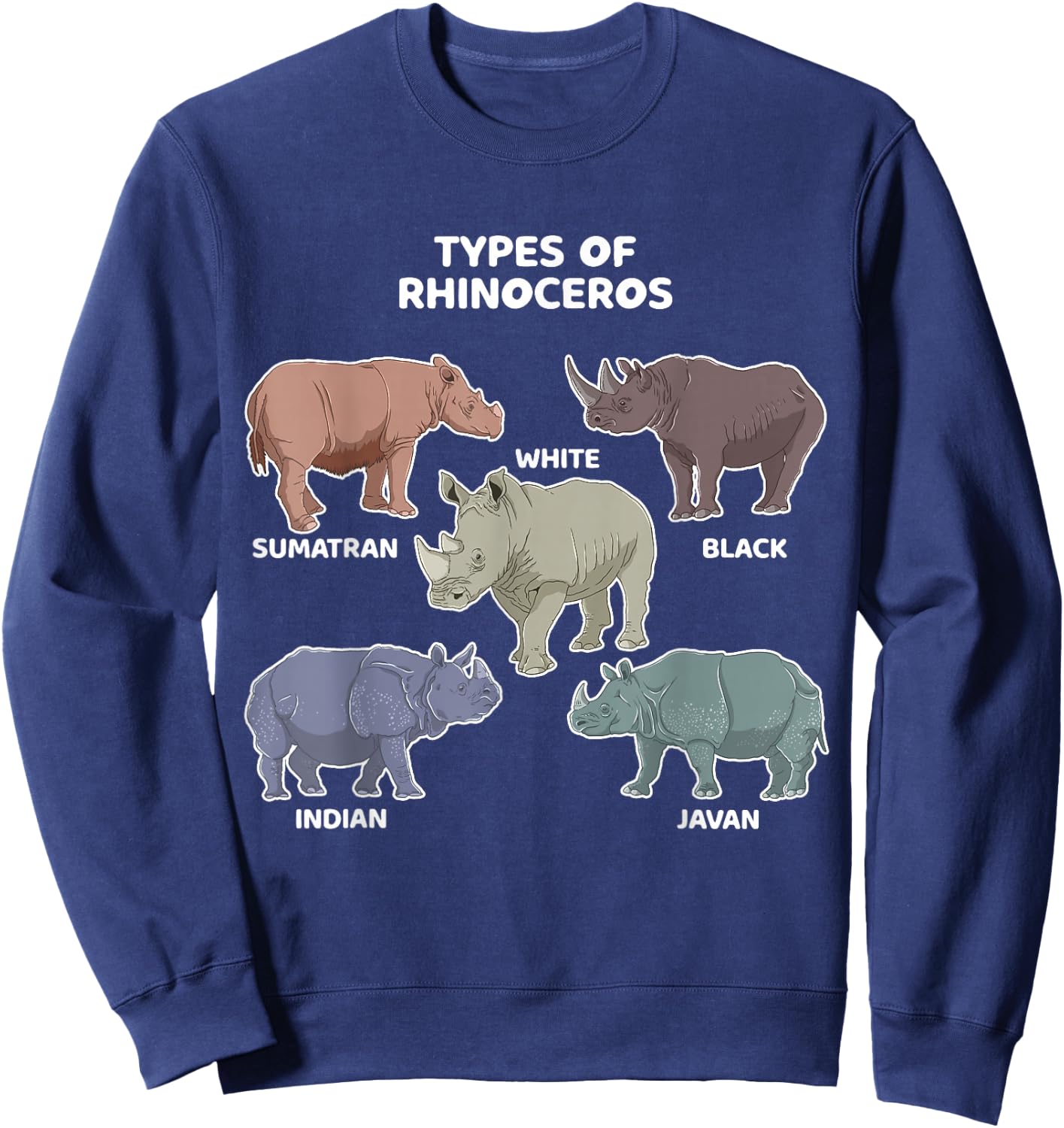 Types of Rhinoceros Sumatran Javan Rhino Animal Art Sweatshirt - Sweatshirt | Navy