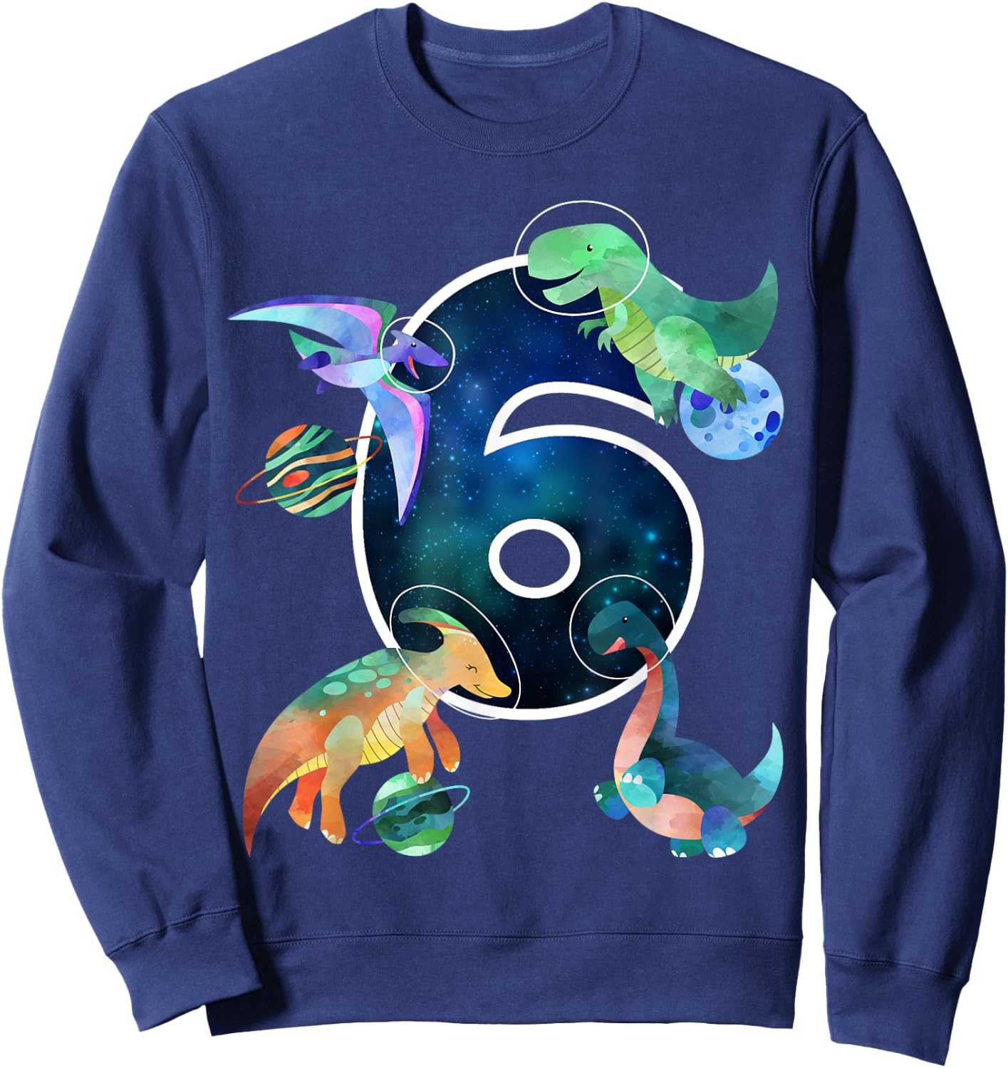 Kids Astronaut Outer Space Dinosaurs 6th Birthday Boy Gift Sweatshirt - Sweatshirt | Navy