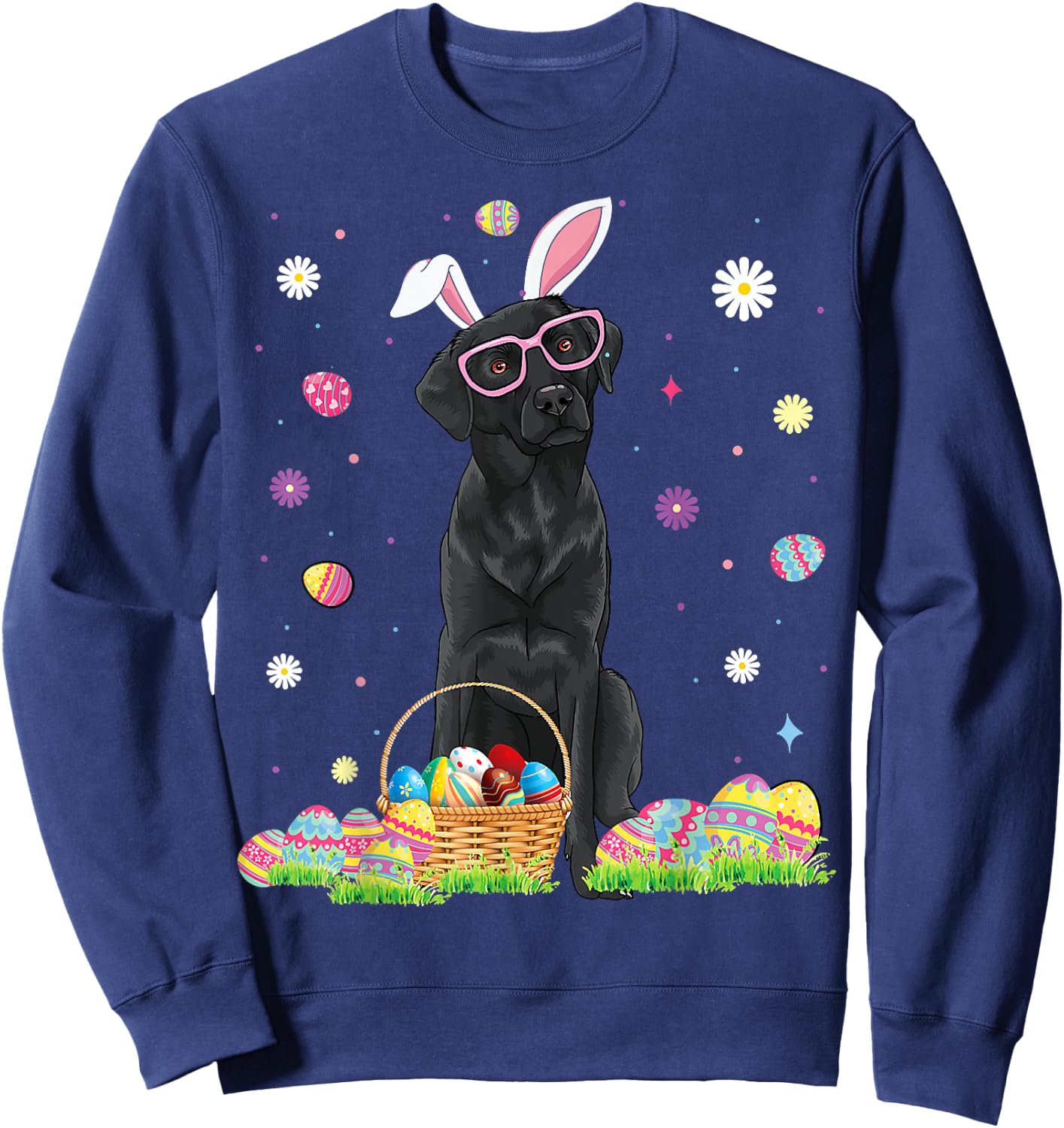 Happy Easter Cute Black Labrador Bunny Ears Dog Lovers Women Girls Kids Sweatshirt - Sweatshirt | Navy
