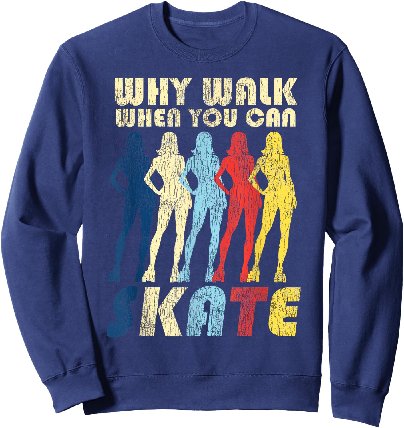 Cool Roller Skating Skate Girl 1970S Retro Sweatshirt - Sweatshirt | Navy