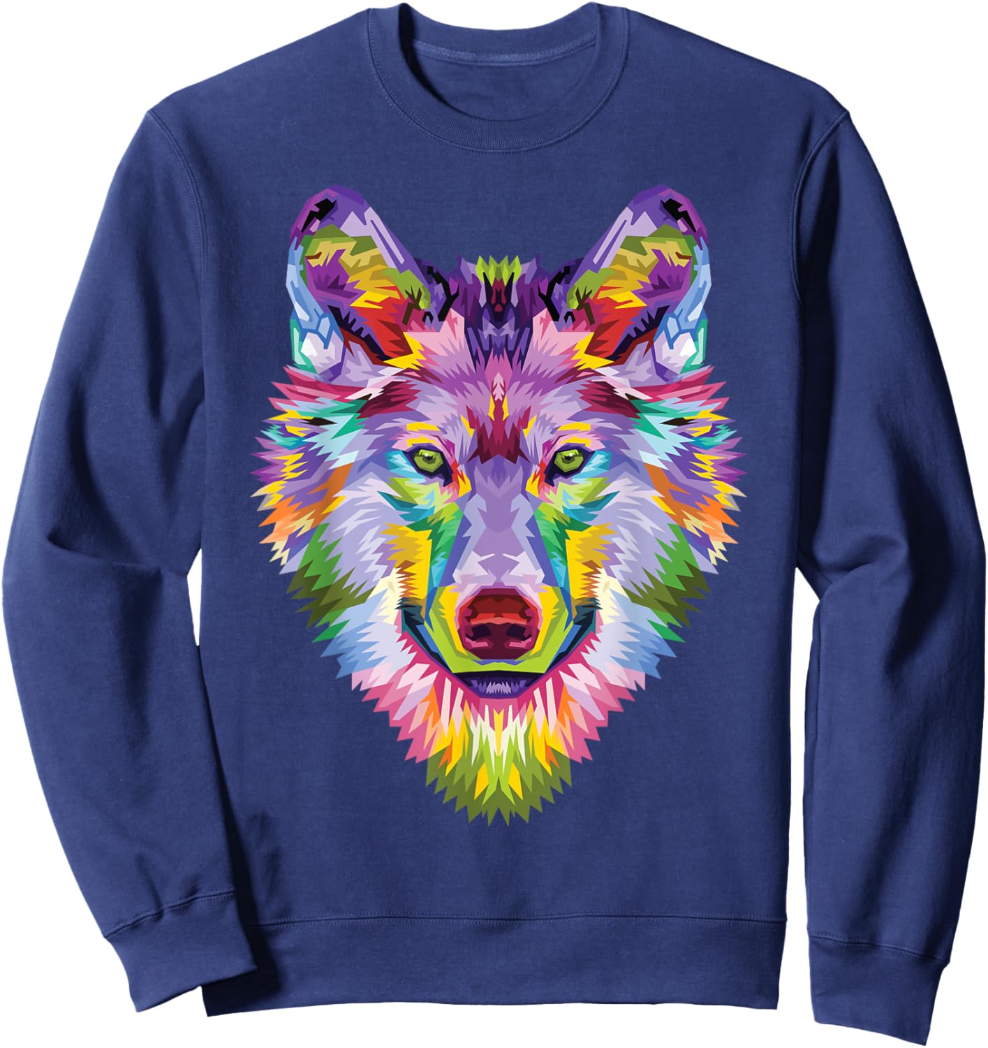 colorful wolf head art Face gifts for lover wolves wildlife Sweatshirt - Sweatshirt | Navy